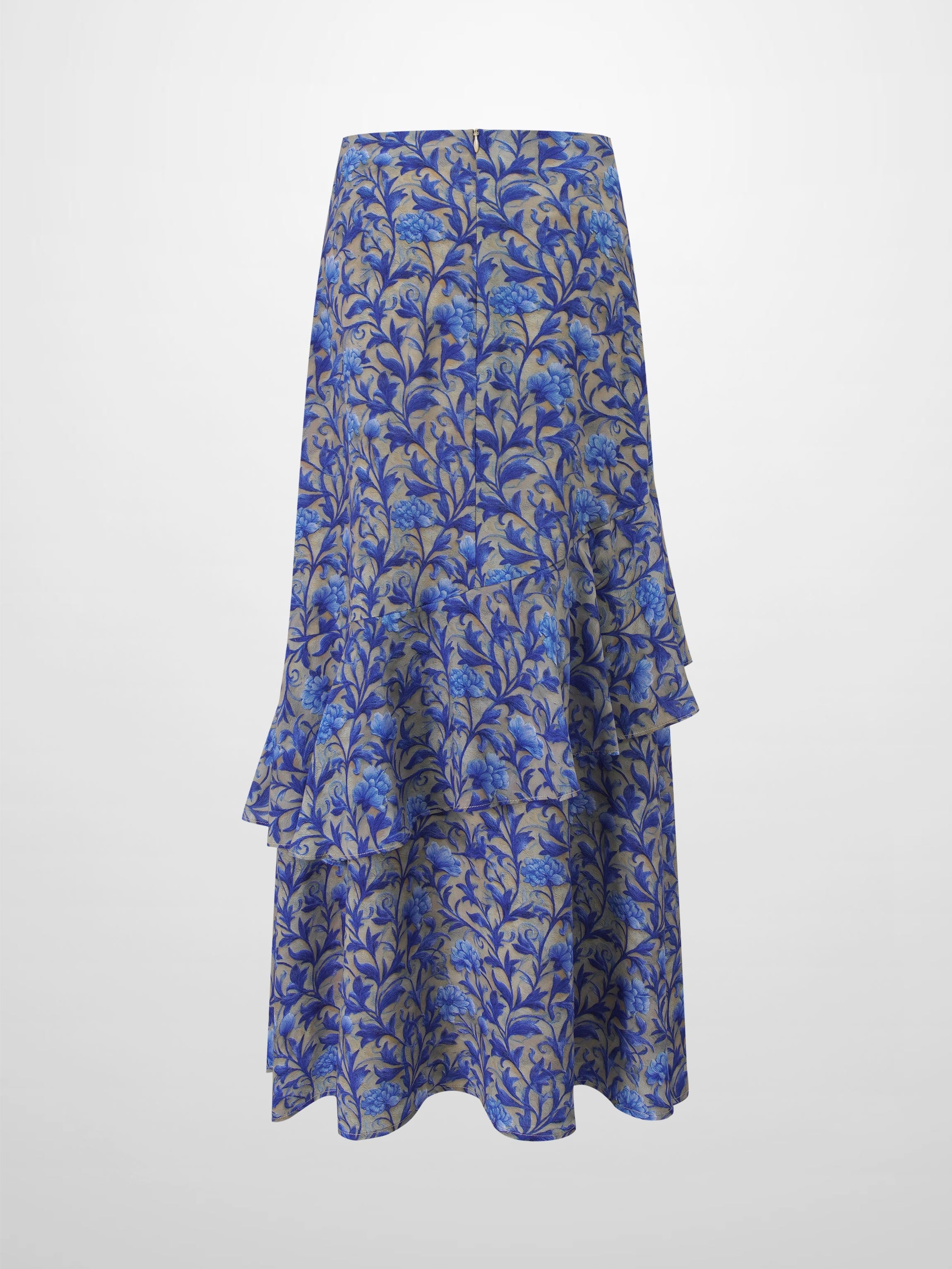 Asymmetrical Ruffle Skirt-Blue/Grey Vines