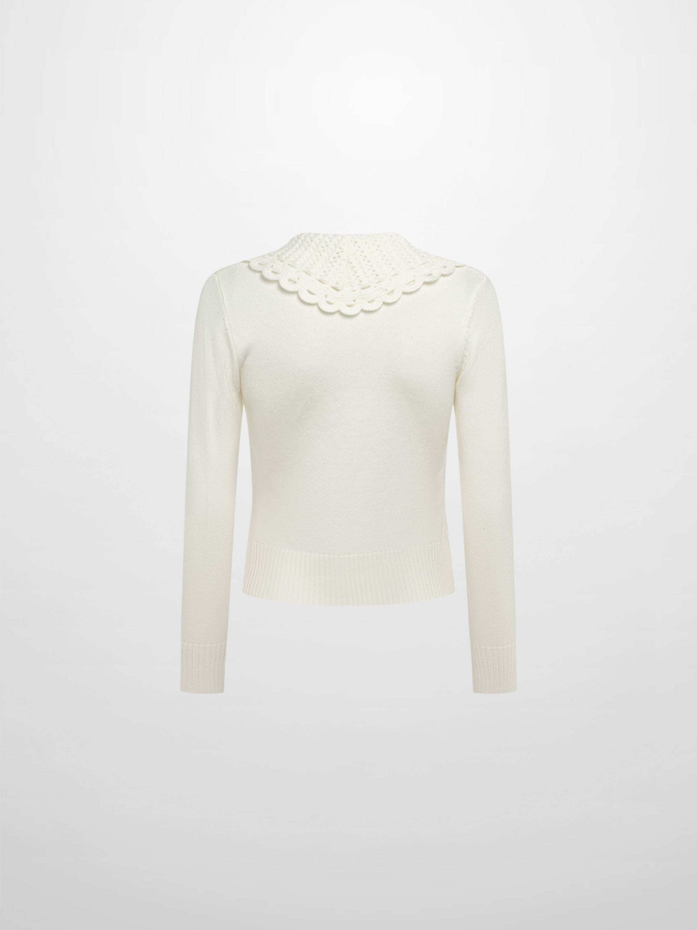 Scalloped Crochet Collar Cardigan - Cream