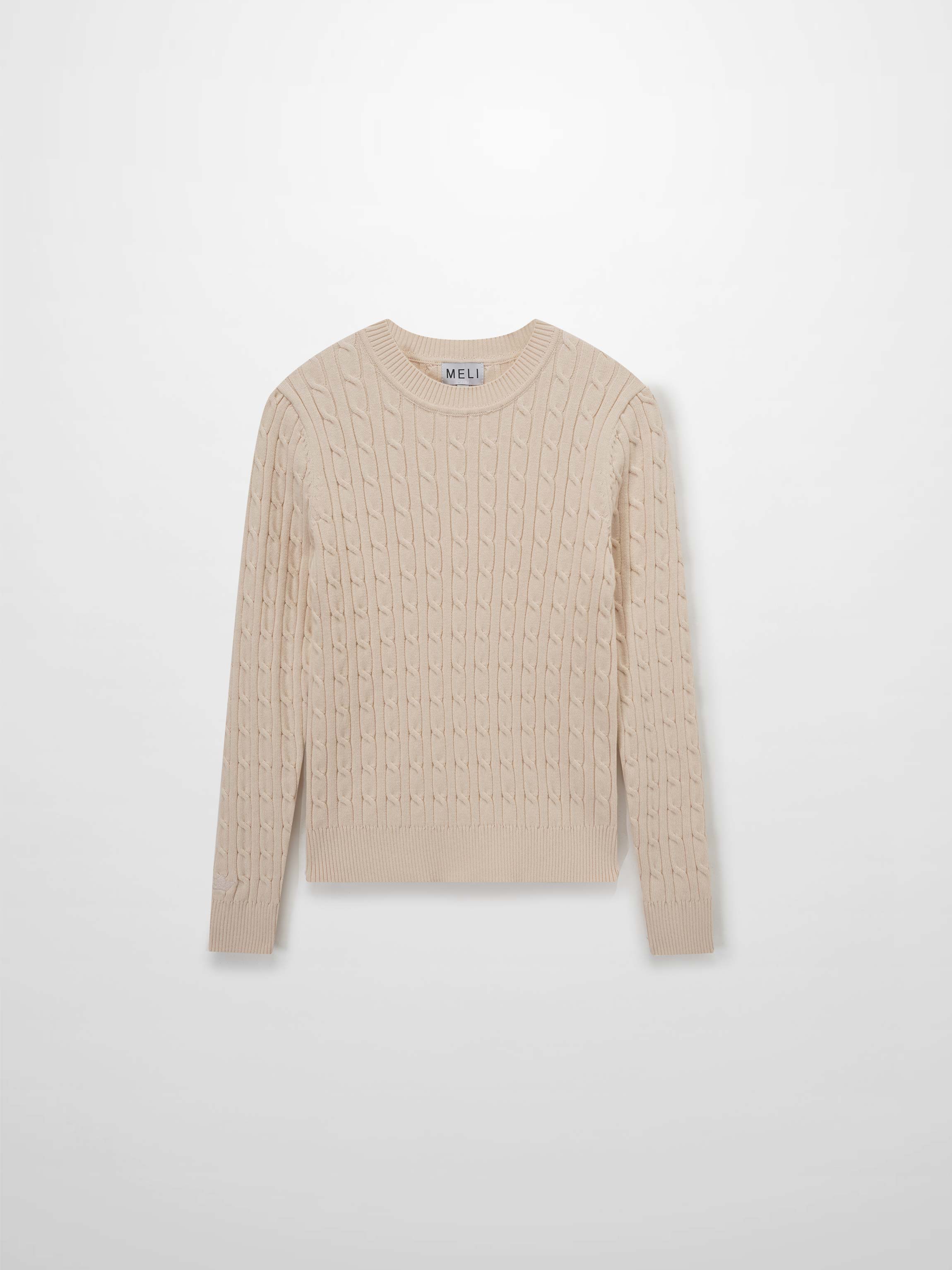 Crew Neck Cable Sweater-Peach