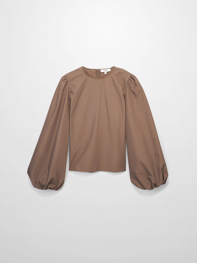 Bubble Sleeve Taffeta Top-Mocha Mousse