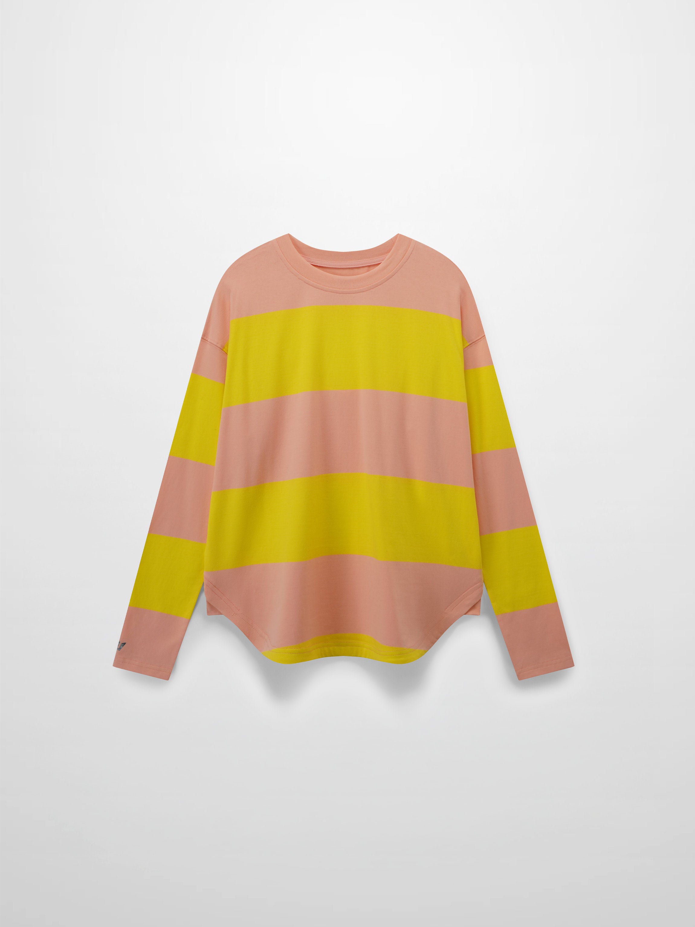 Oversized Rounded Hem T-Shirt-Peach/Yellow