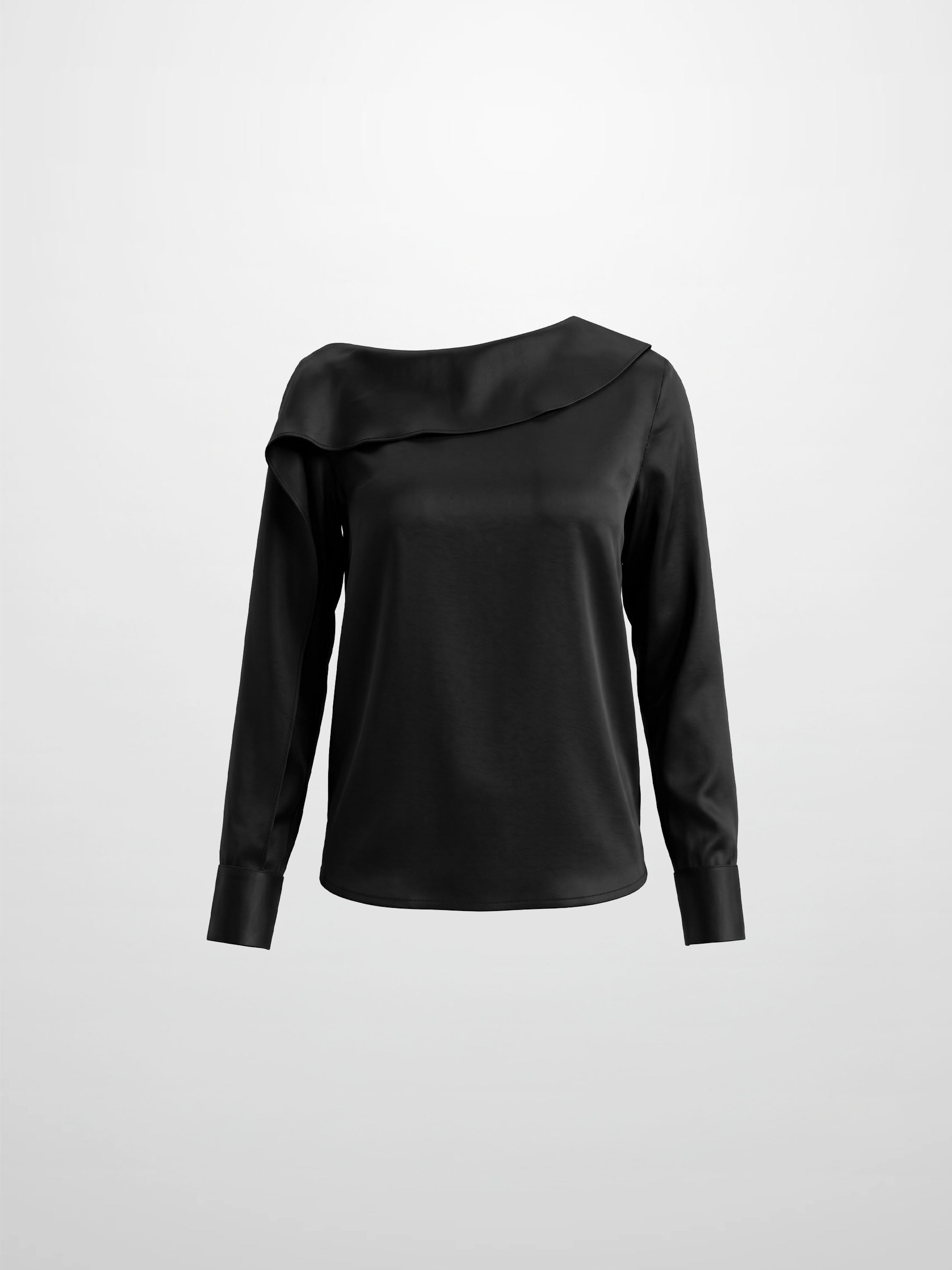 Faux Satin Ruffle Top - Black