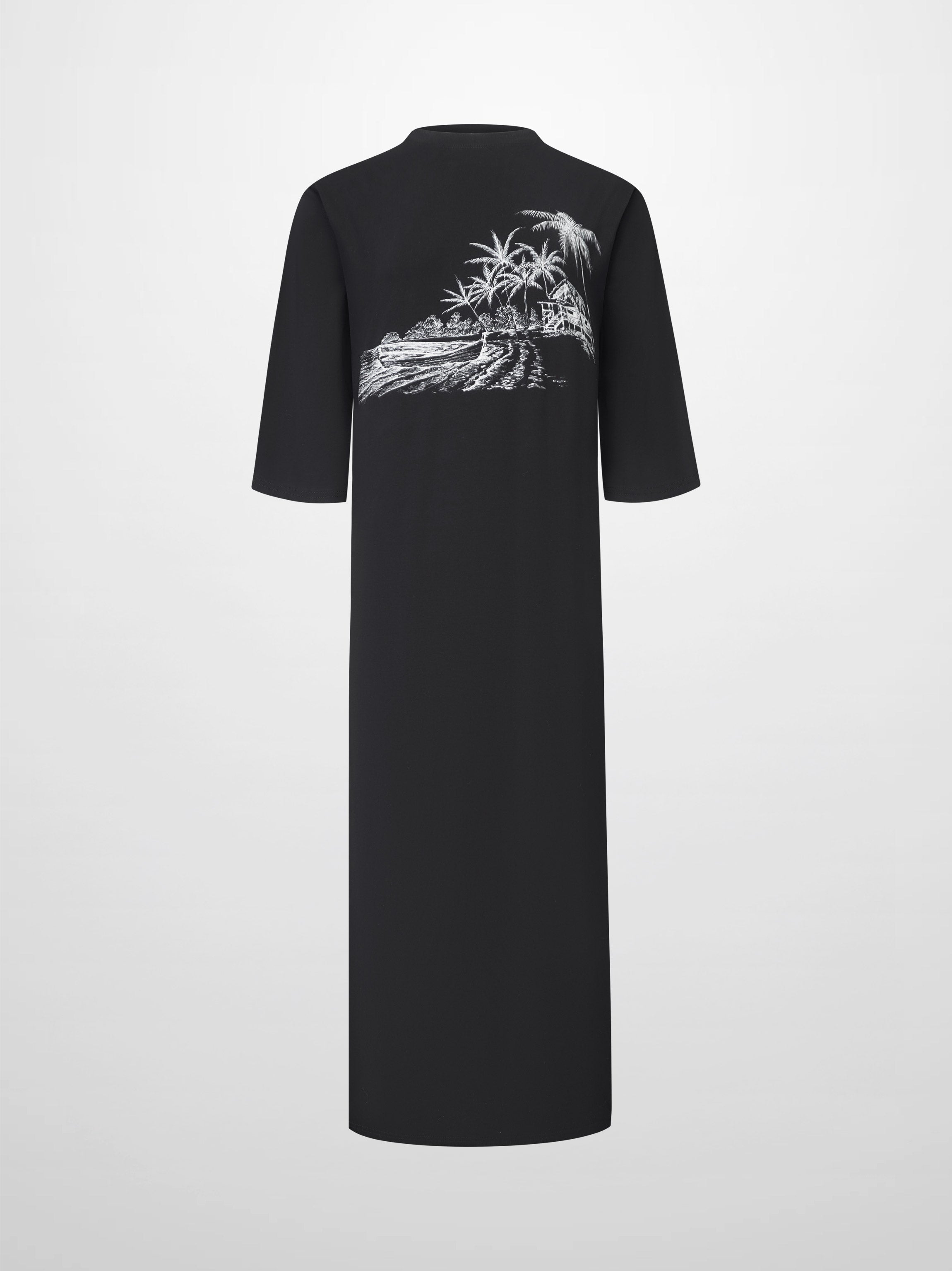 Maxi T-Shirt Dress-Black/White Palm