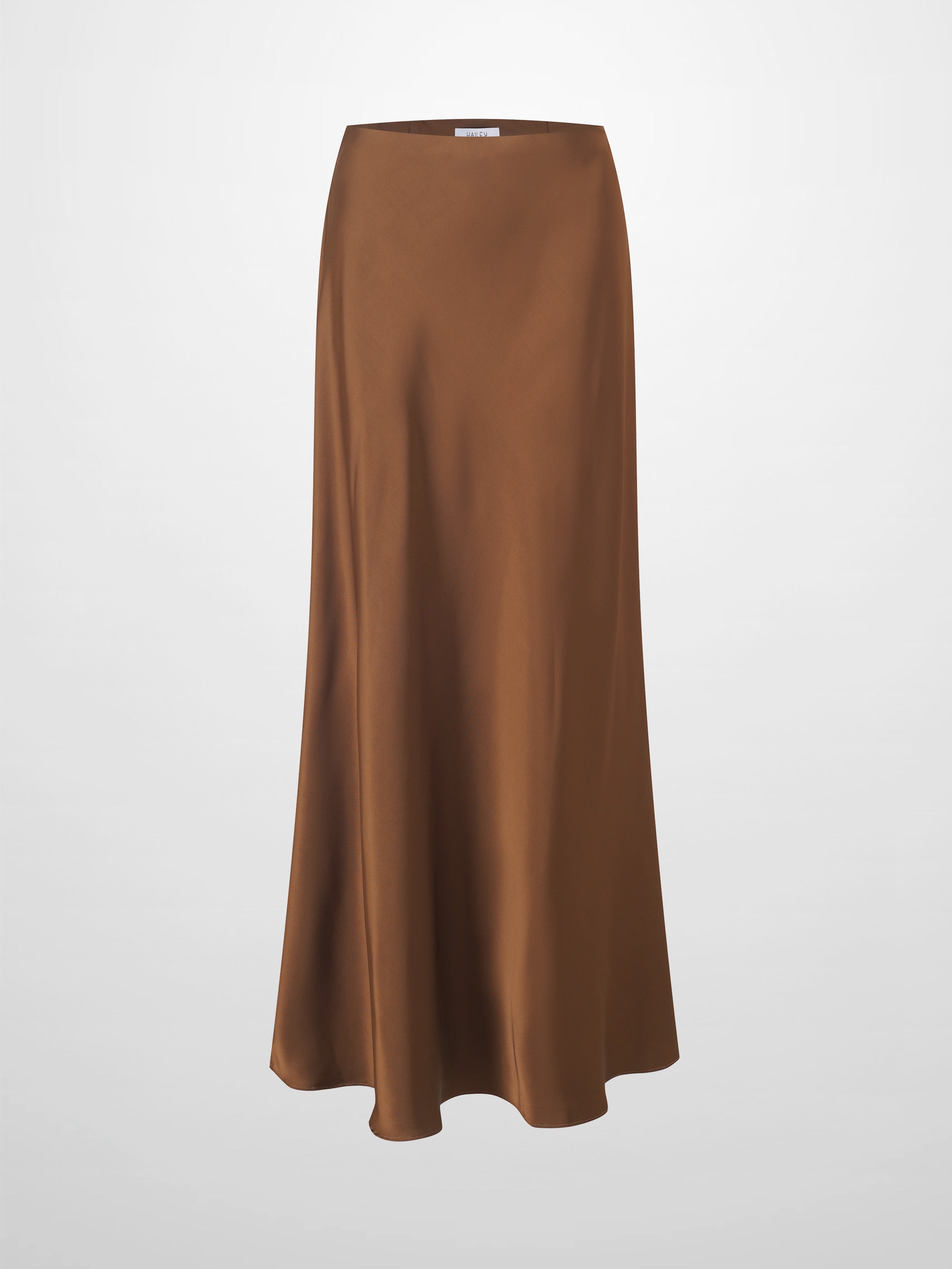 Solid Faux Satin Slip Skirt-Brown