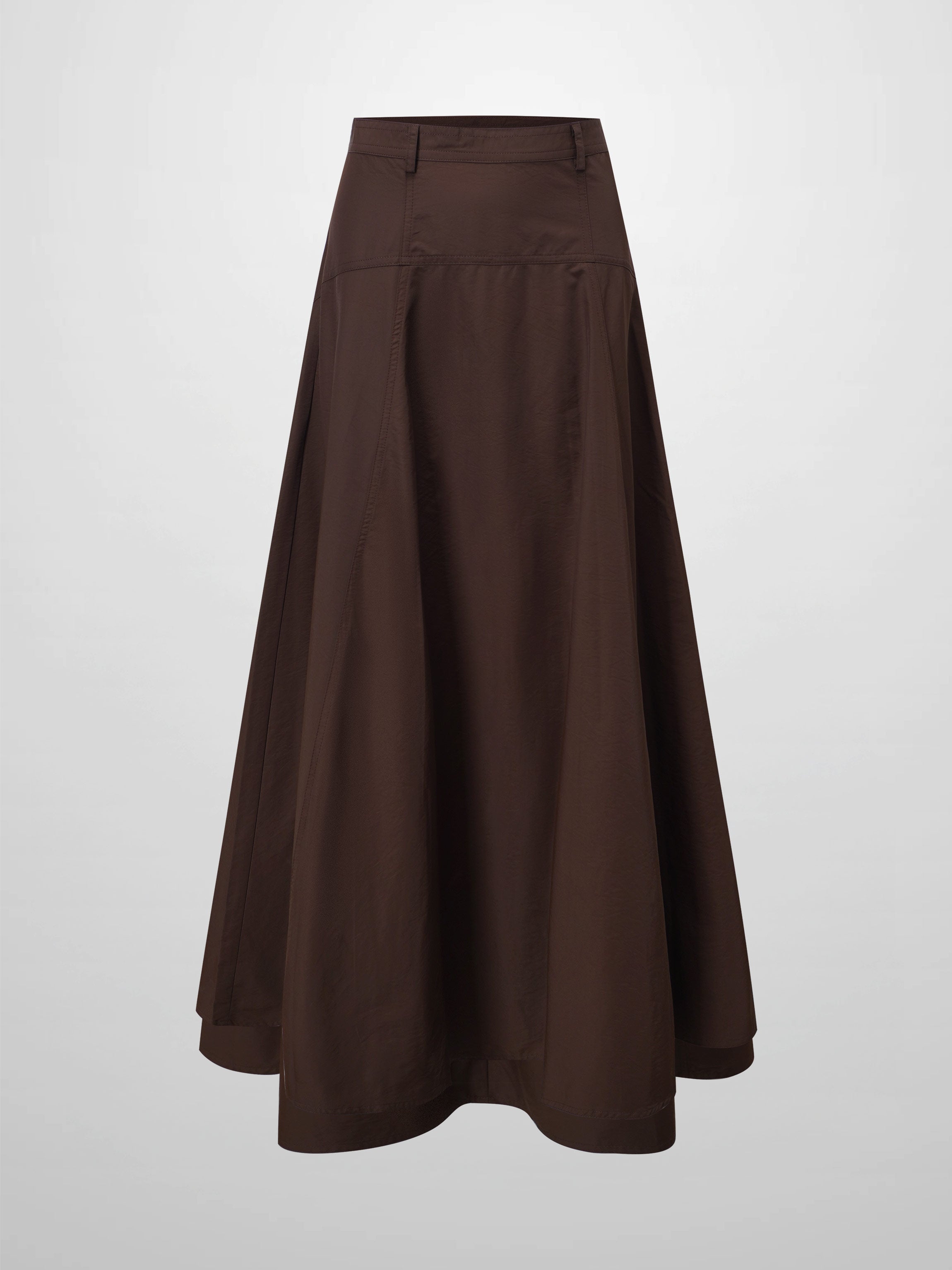 Taffeta Yoke Skirt-Brown