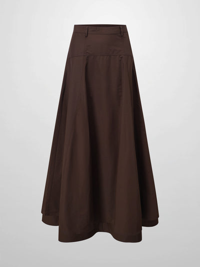Taffeta Yoke Skirt-Brown