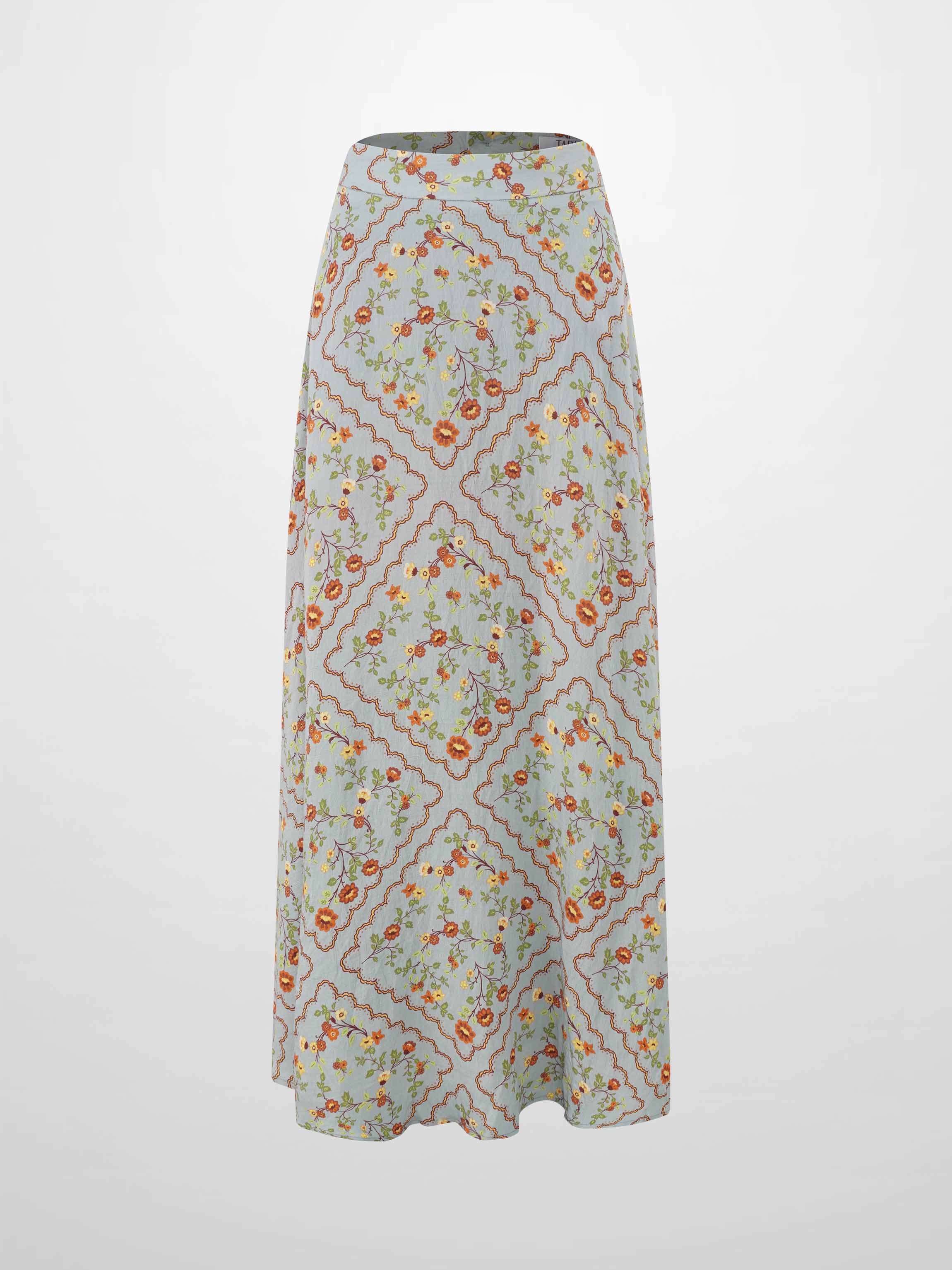 Full Belted Print Skirt-Diamond Floral