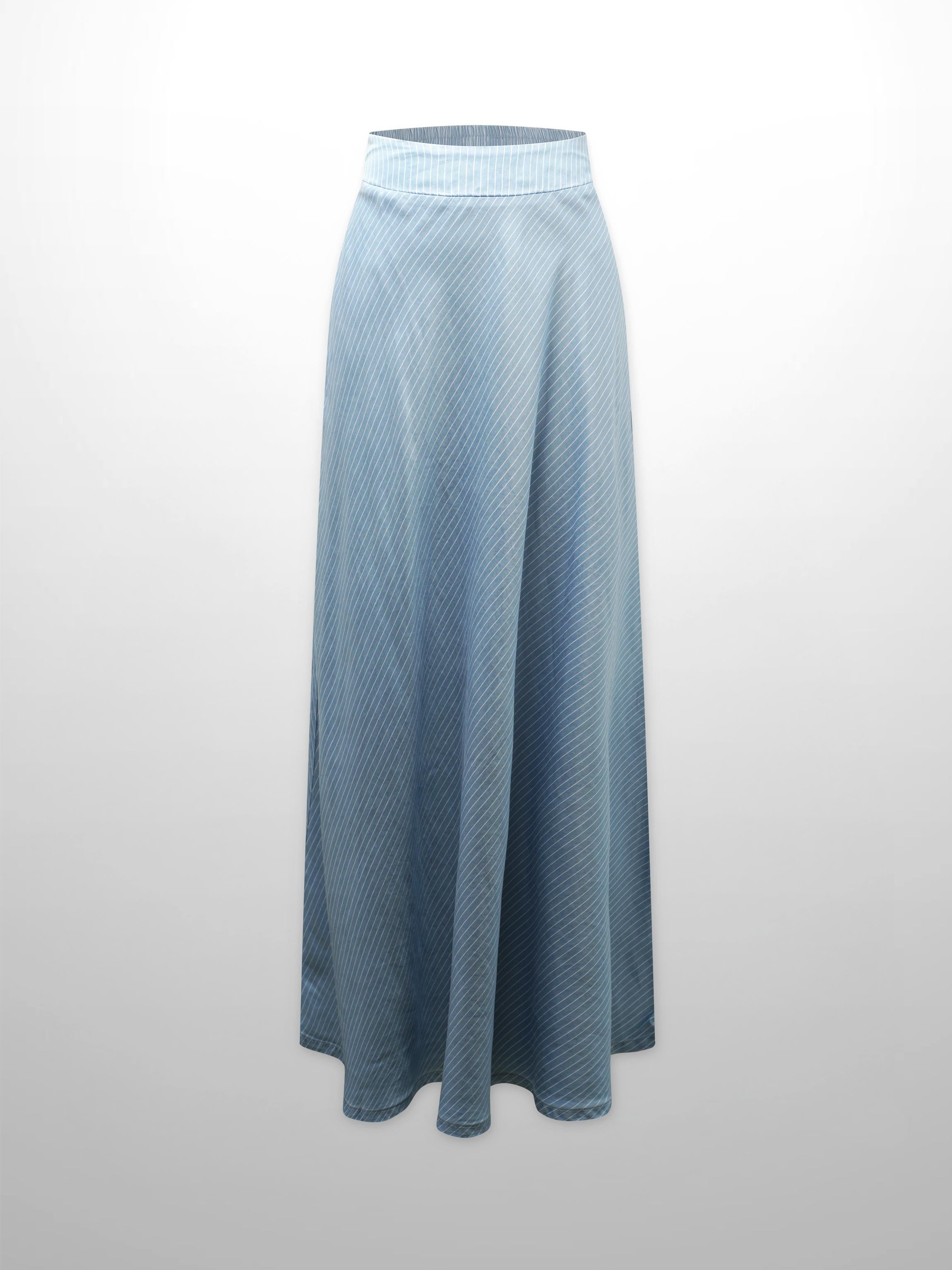 Pinstripe Circle Skirt-Light Blue/White