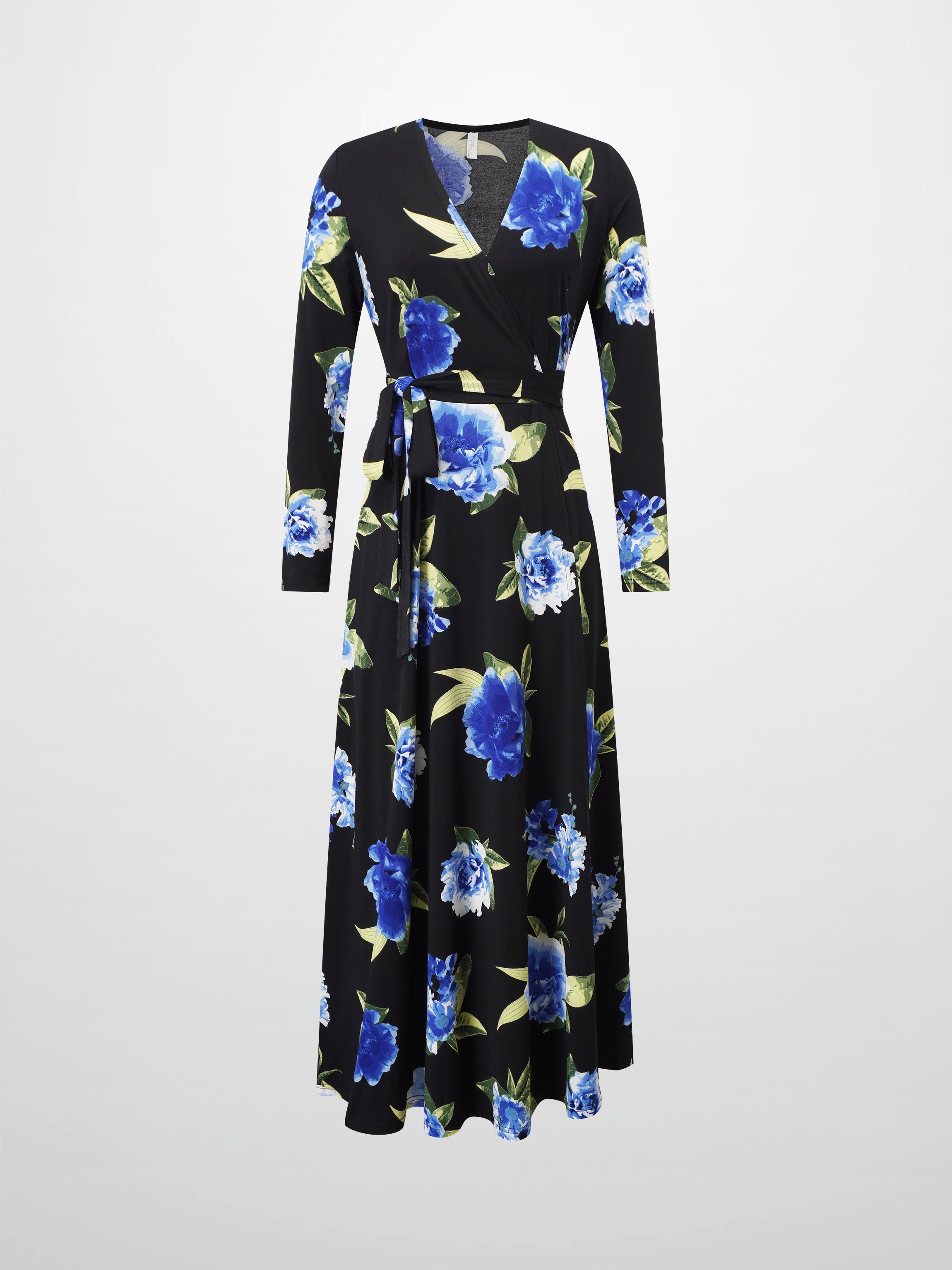 Maxi Wrap Dress-Blue Floral