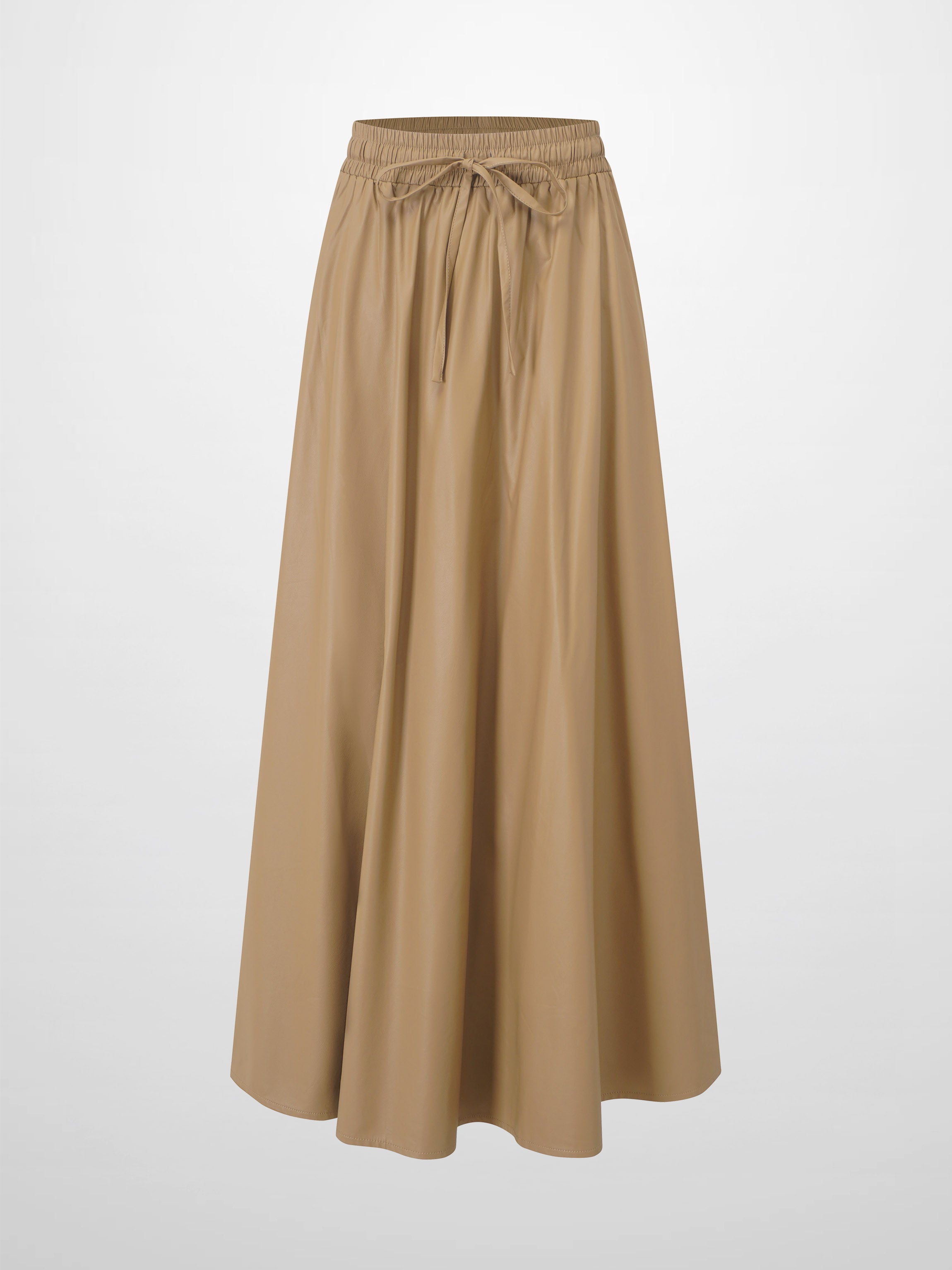 Drawstring Faux Leather Skirt-Camel