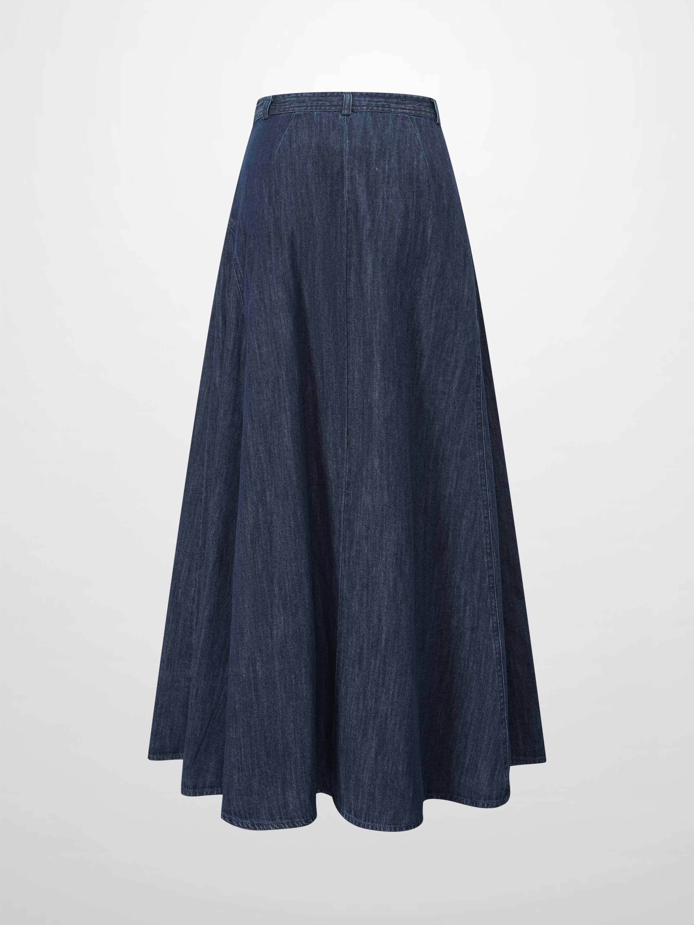 Denim Yoke Circle Skirt-Blue