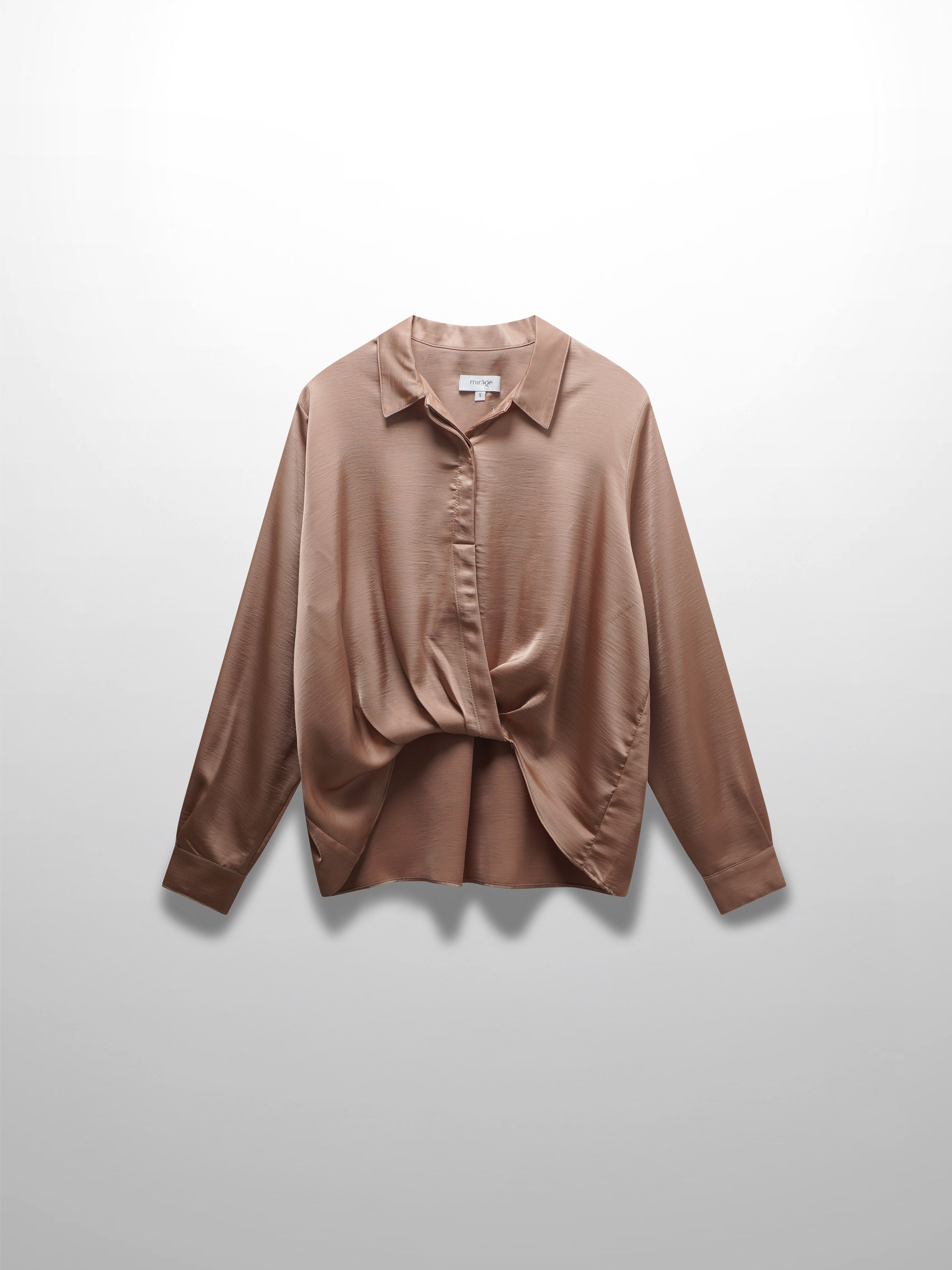 High/Low Faux Satin Crossover Top-Taupe