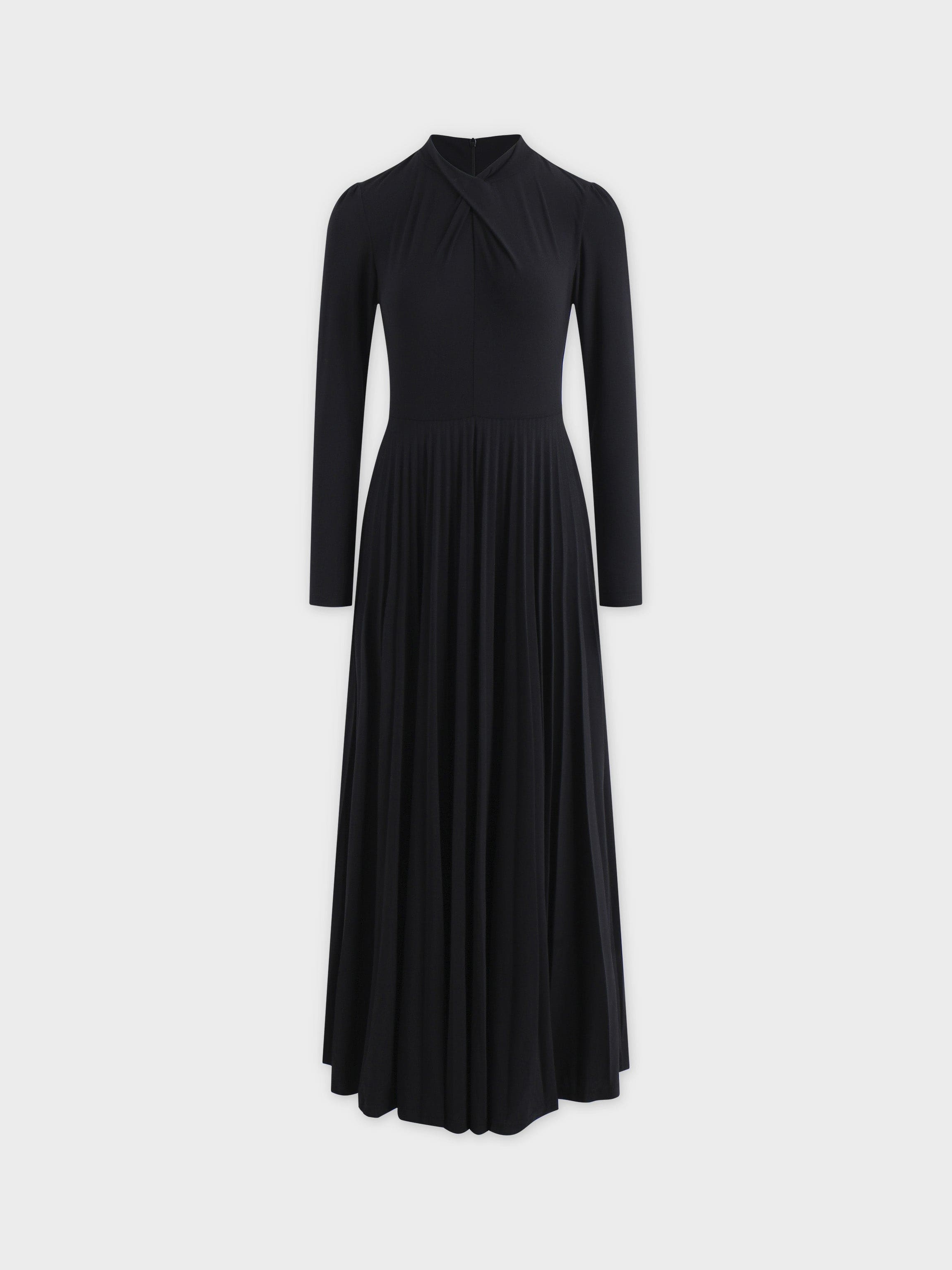 Front Knot Pleat Dress 50"-Black