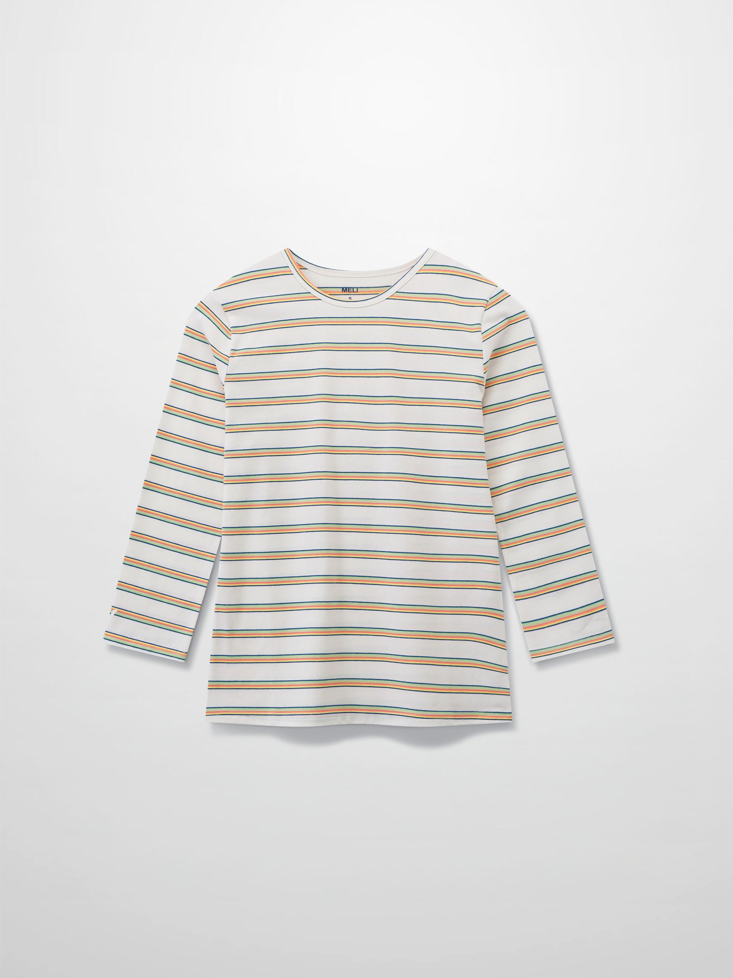 Flat Striped Crew Tee 3Q-White/Neon Stripe