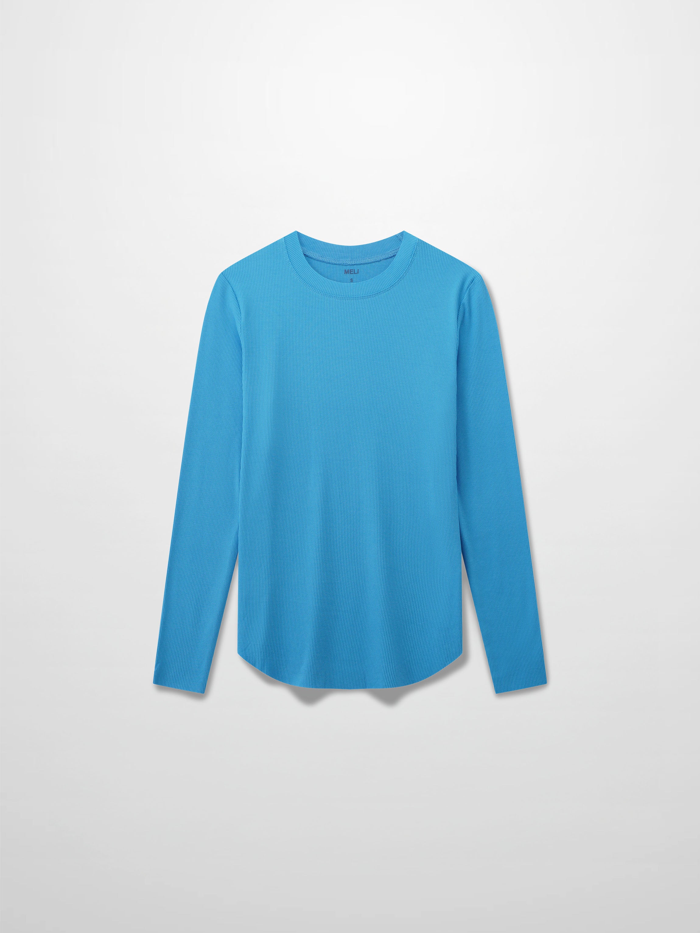 Rounded Hem Ribbed T-Shirt-Sky Blue