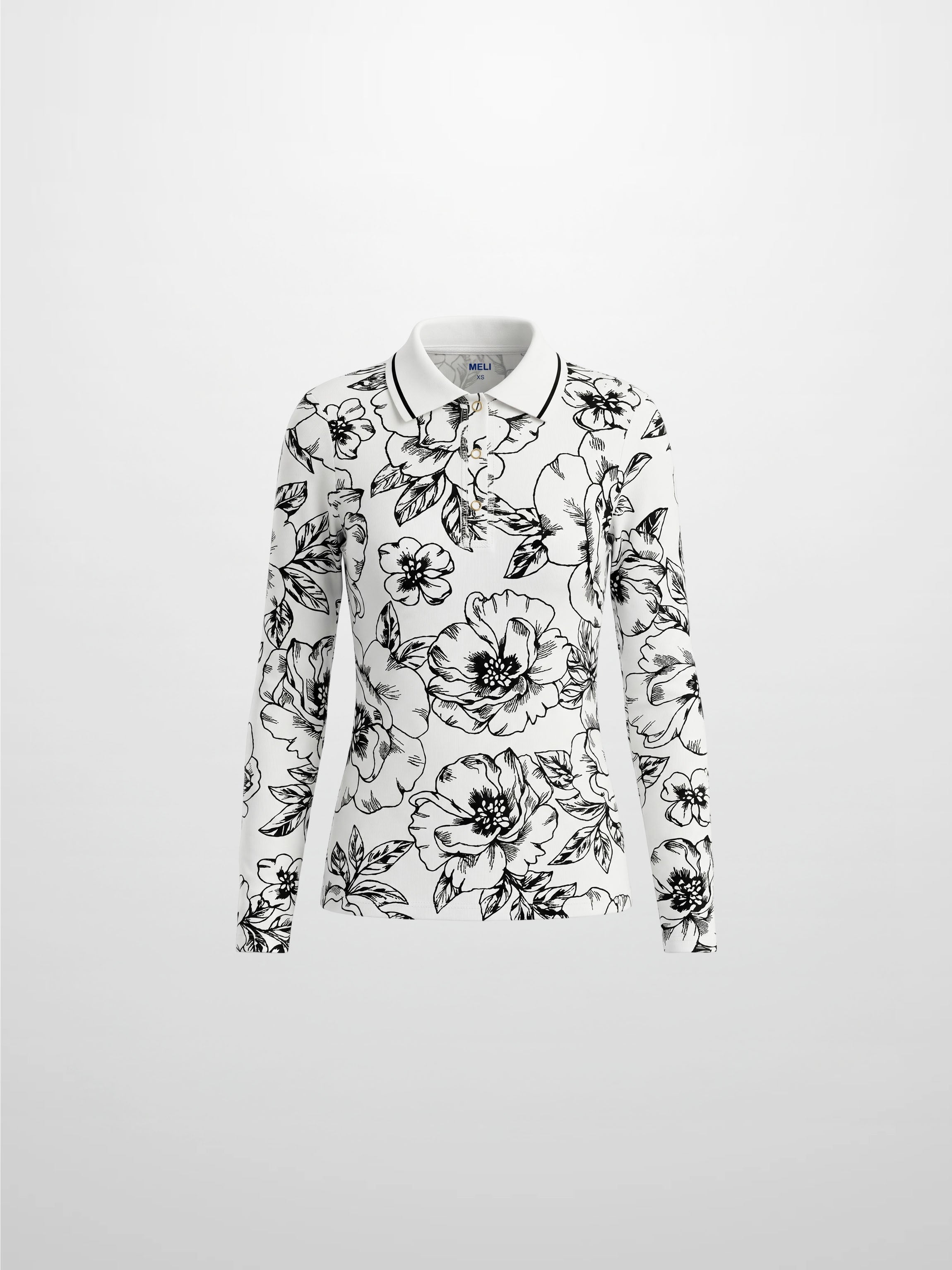 Printed Collar Snap Tee-Sketch Floral