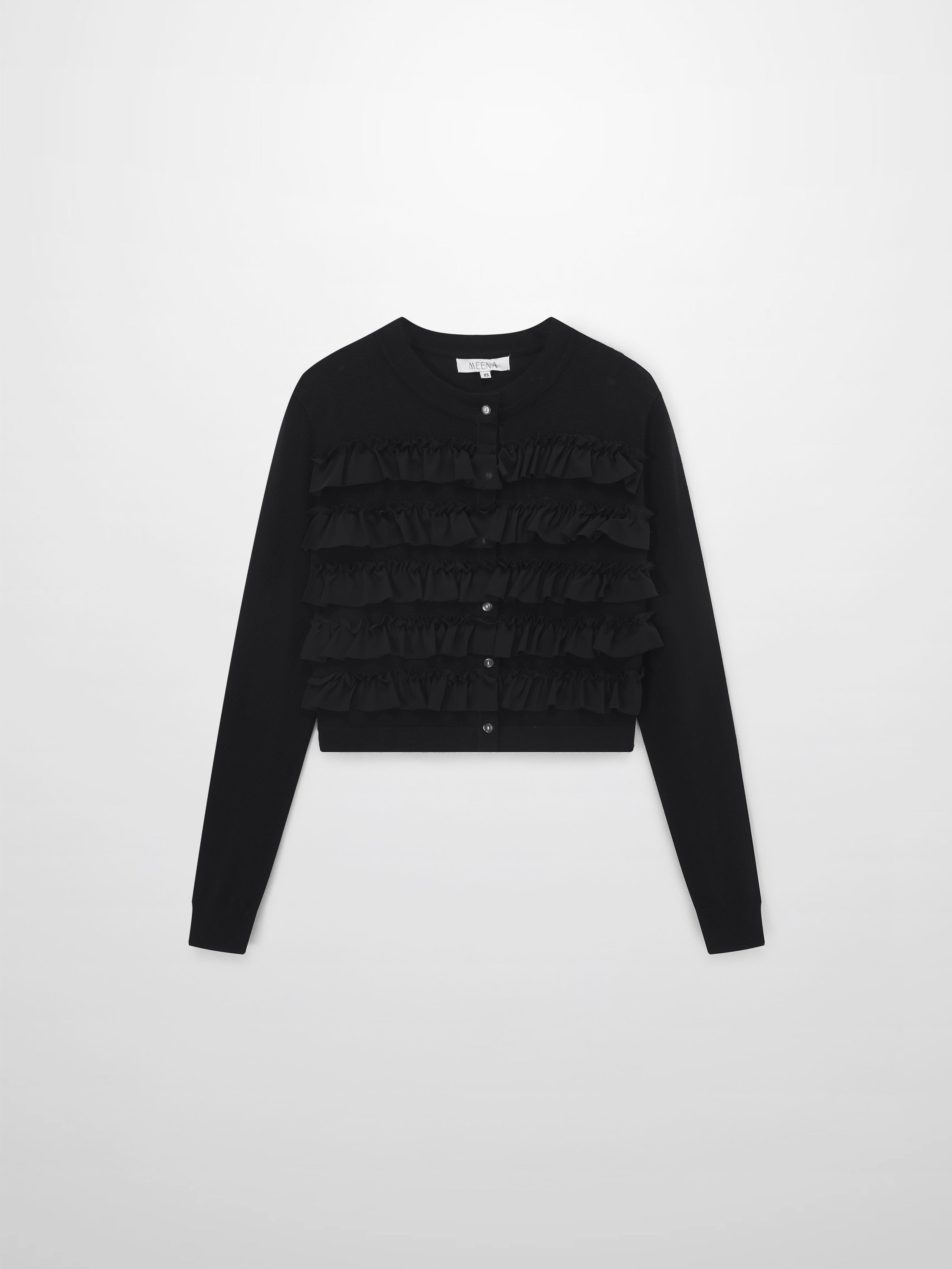 Ruffle Design Cardigan-Black