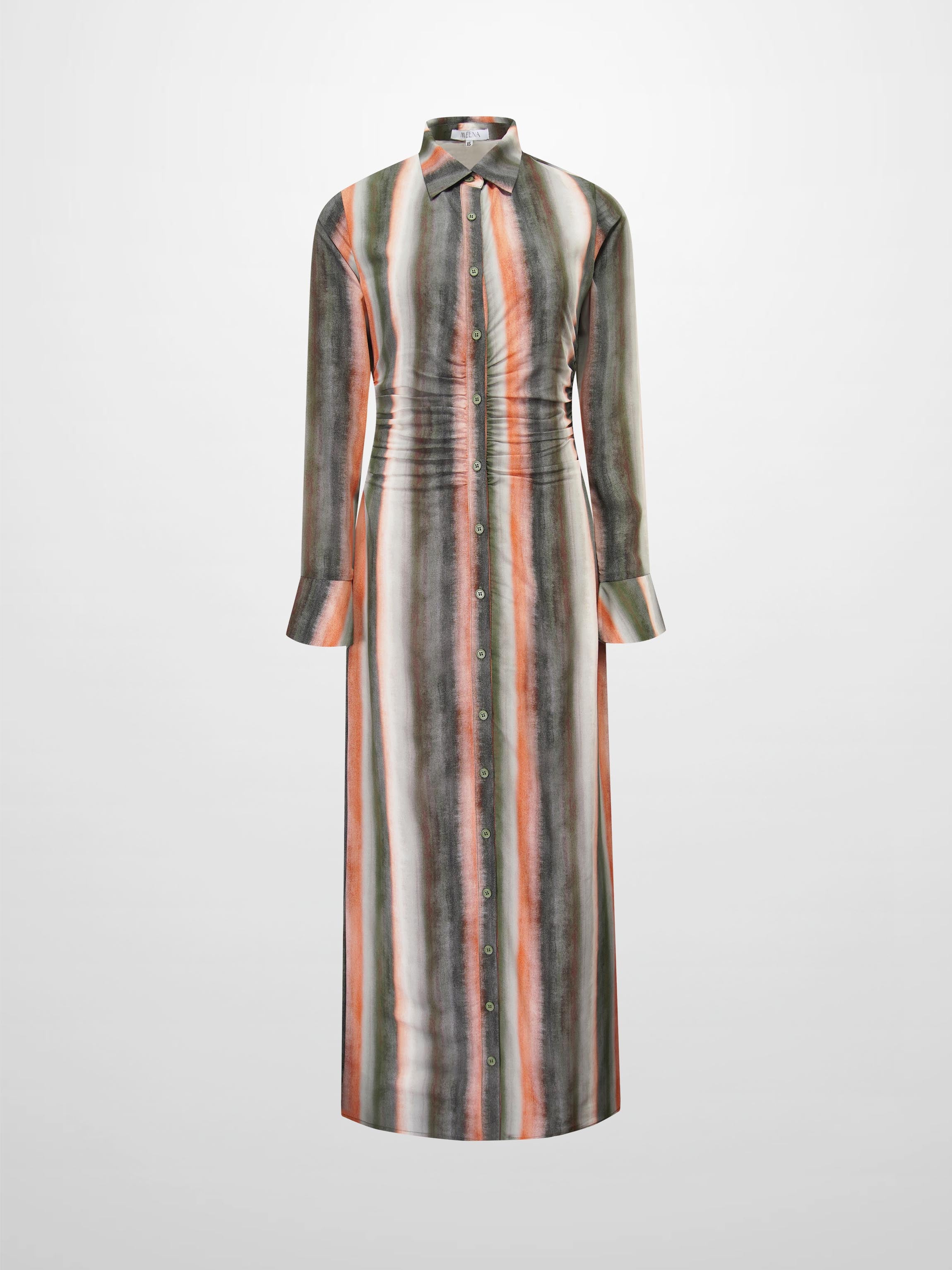 Front Shirred Shirtdress-Ombre Stripe
