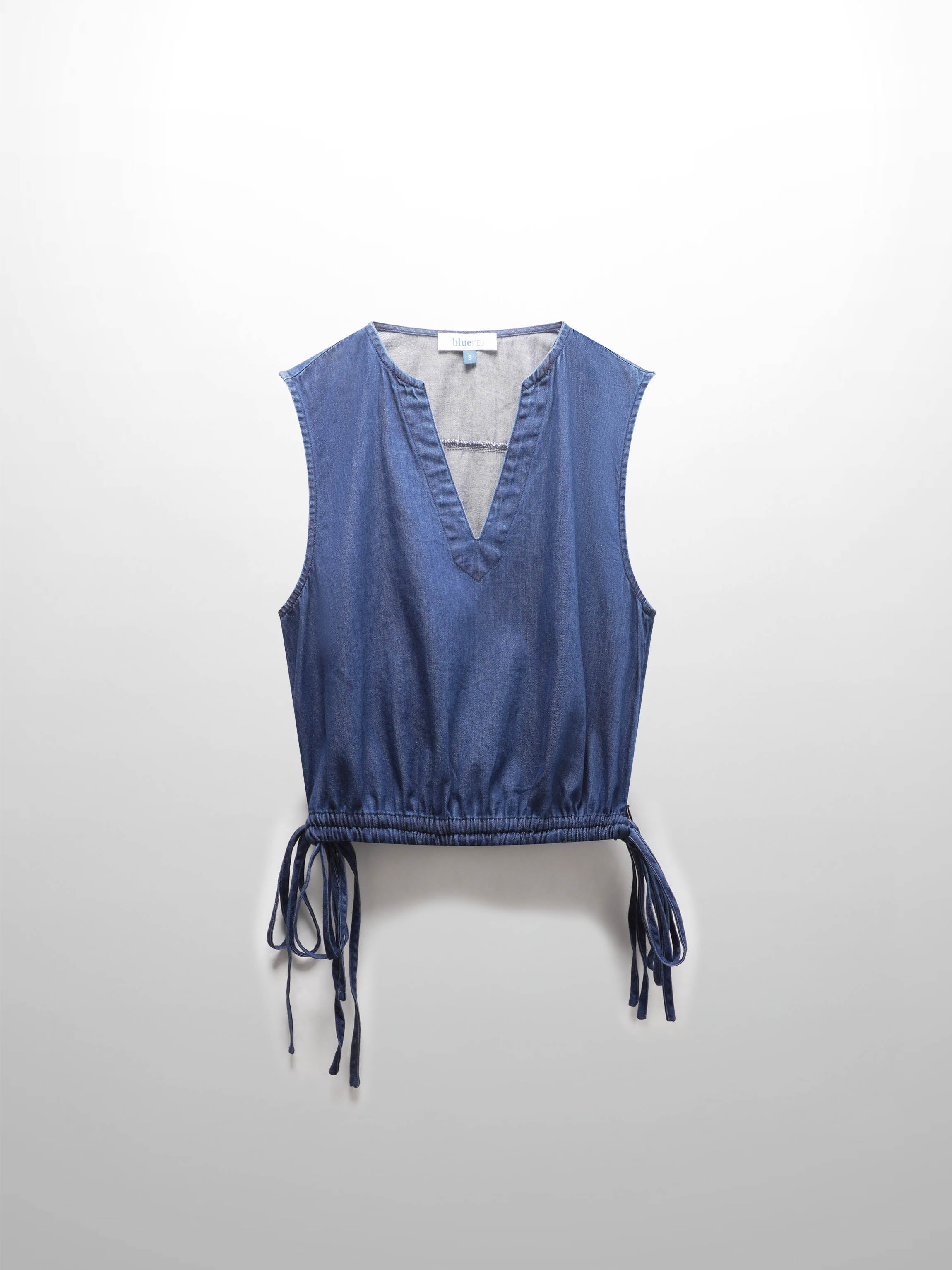 Denim Side Tie V Neck Vest-Blue