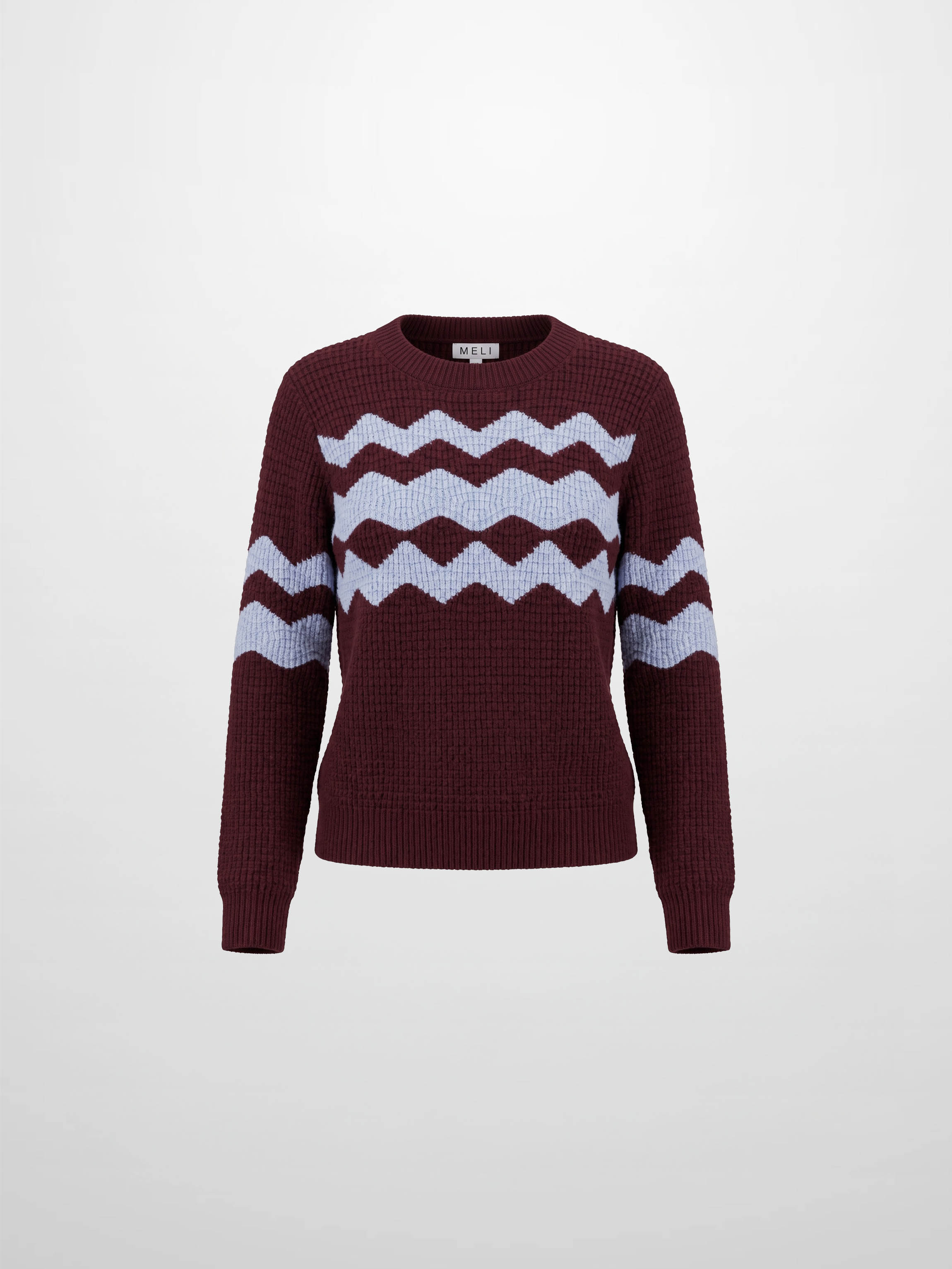 Waffle Designed Sweater - Burgundy/Light Blue