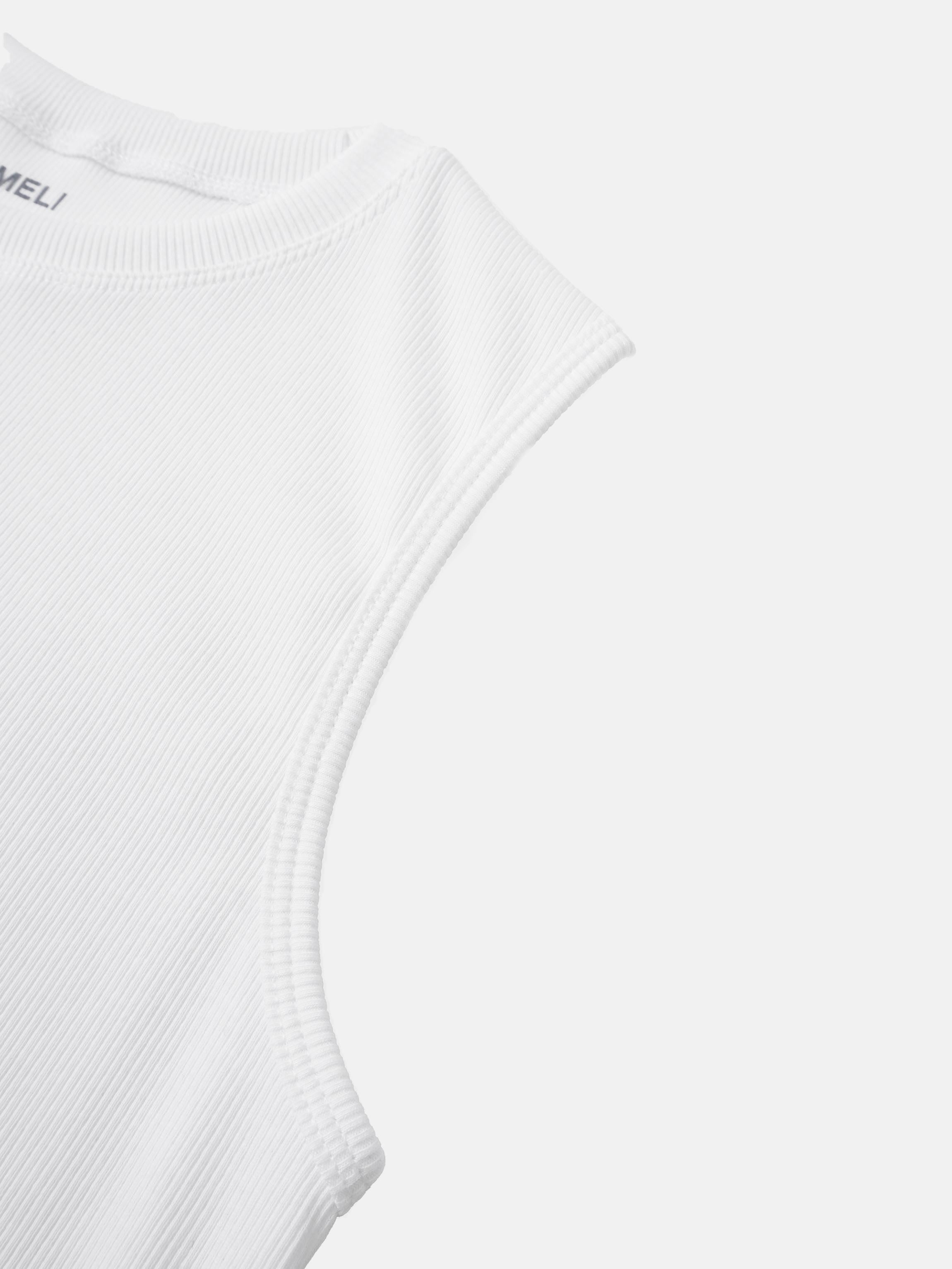 RIBBED CREW SLEEVELESS SHELL-WHITE