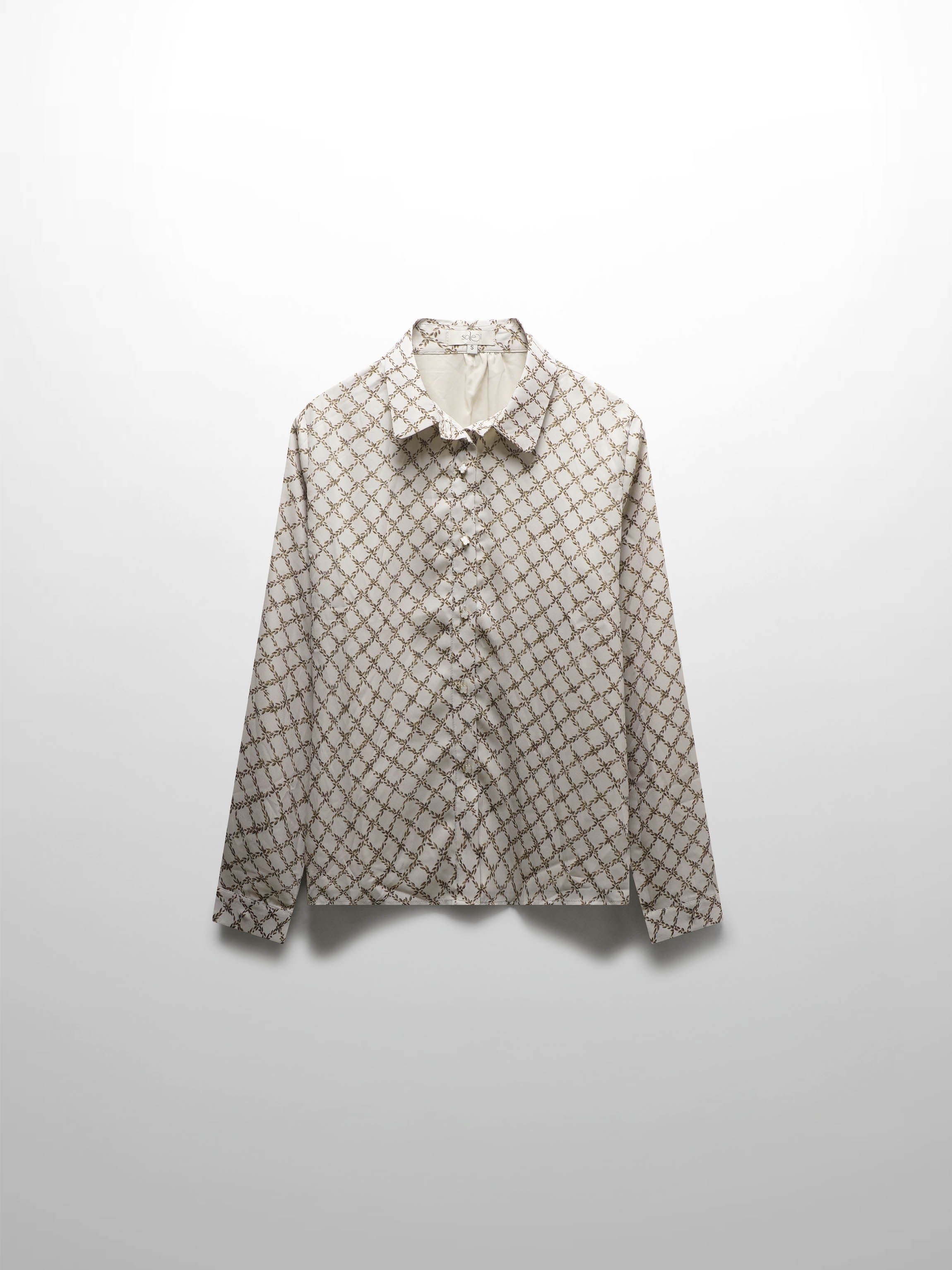 Printed Button Down Blouse-Diamond Leaves