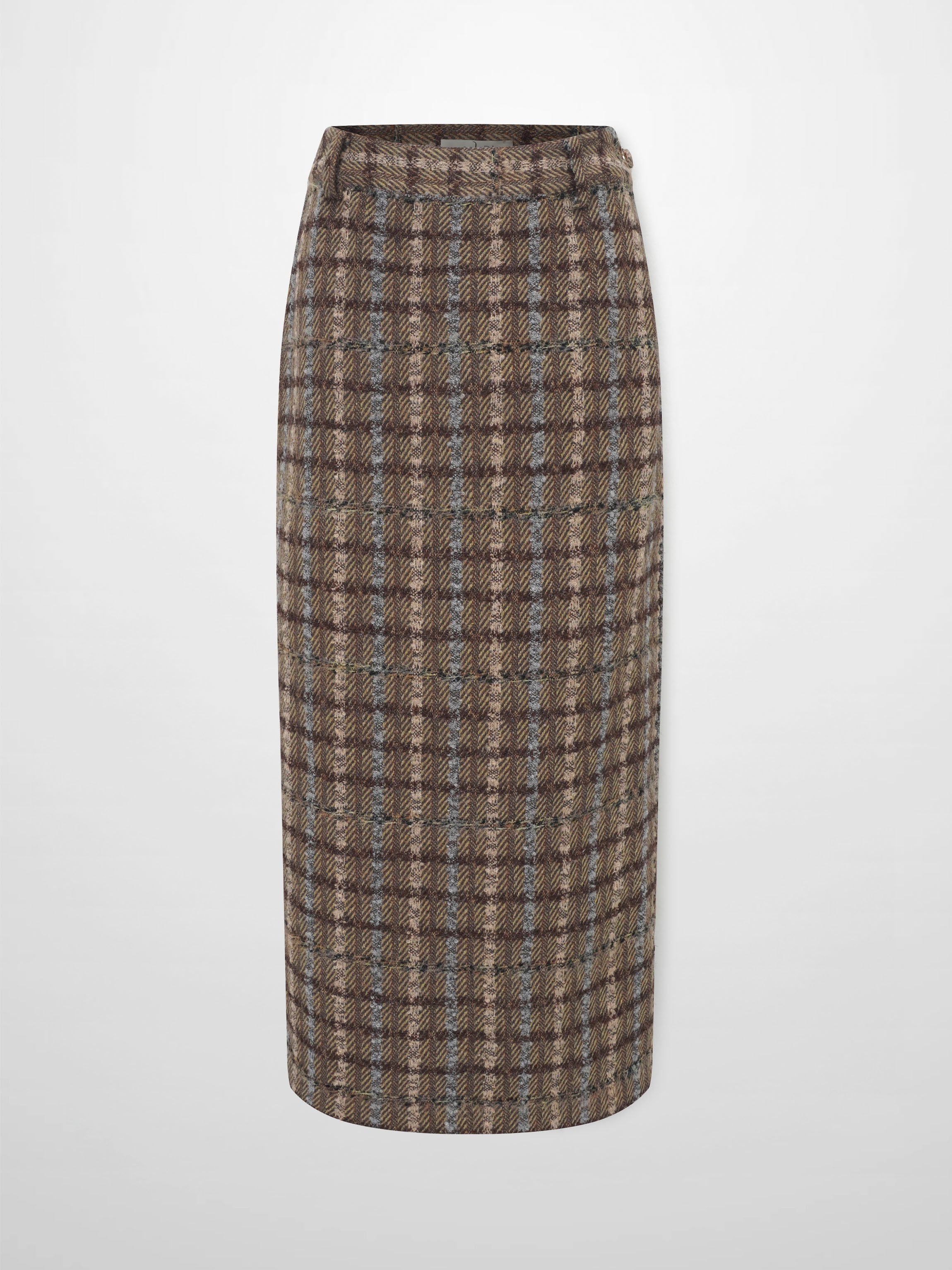 Straight Maxi Skirt - Camel Plaid