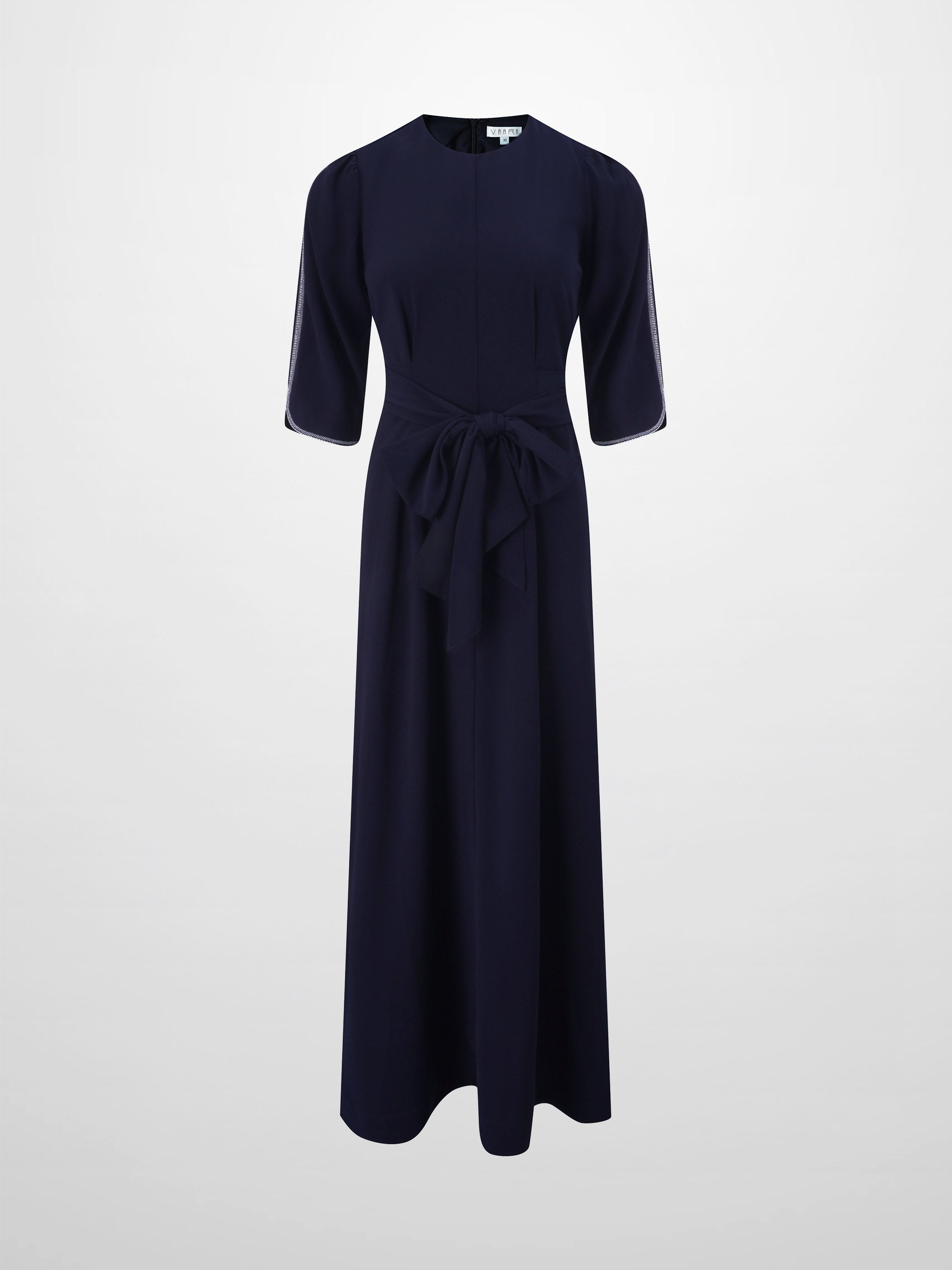 Tulip Sleeve Tie Back Dress-Navy