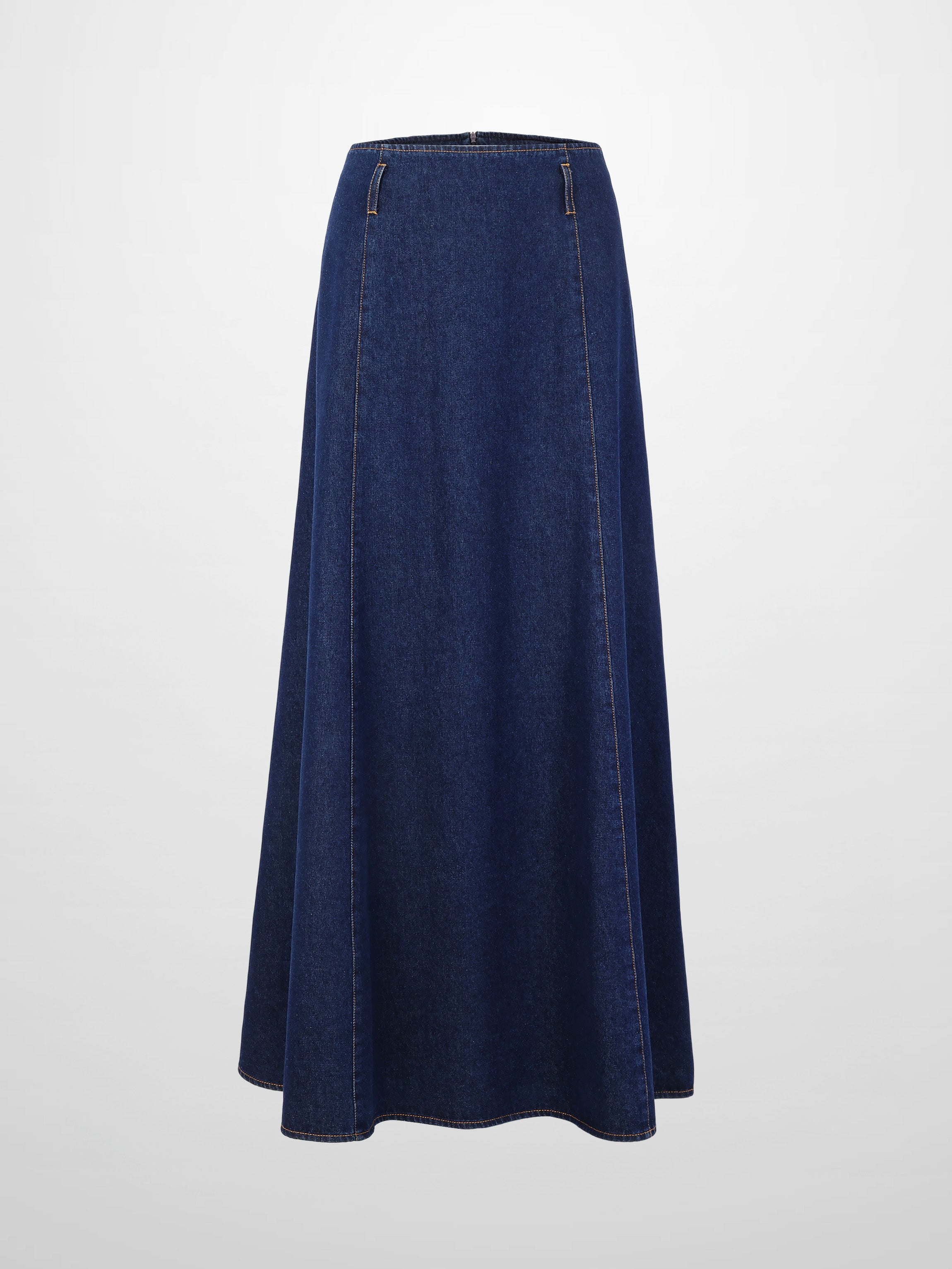 A-Line Seamed Denim Skirt-Blue