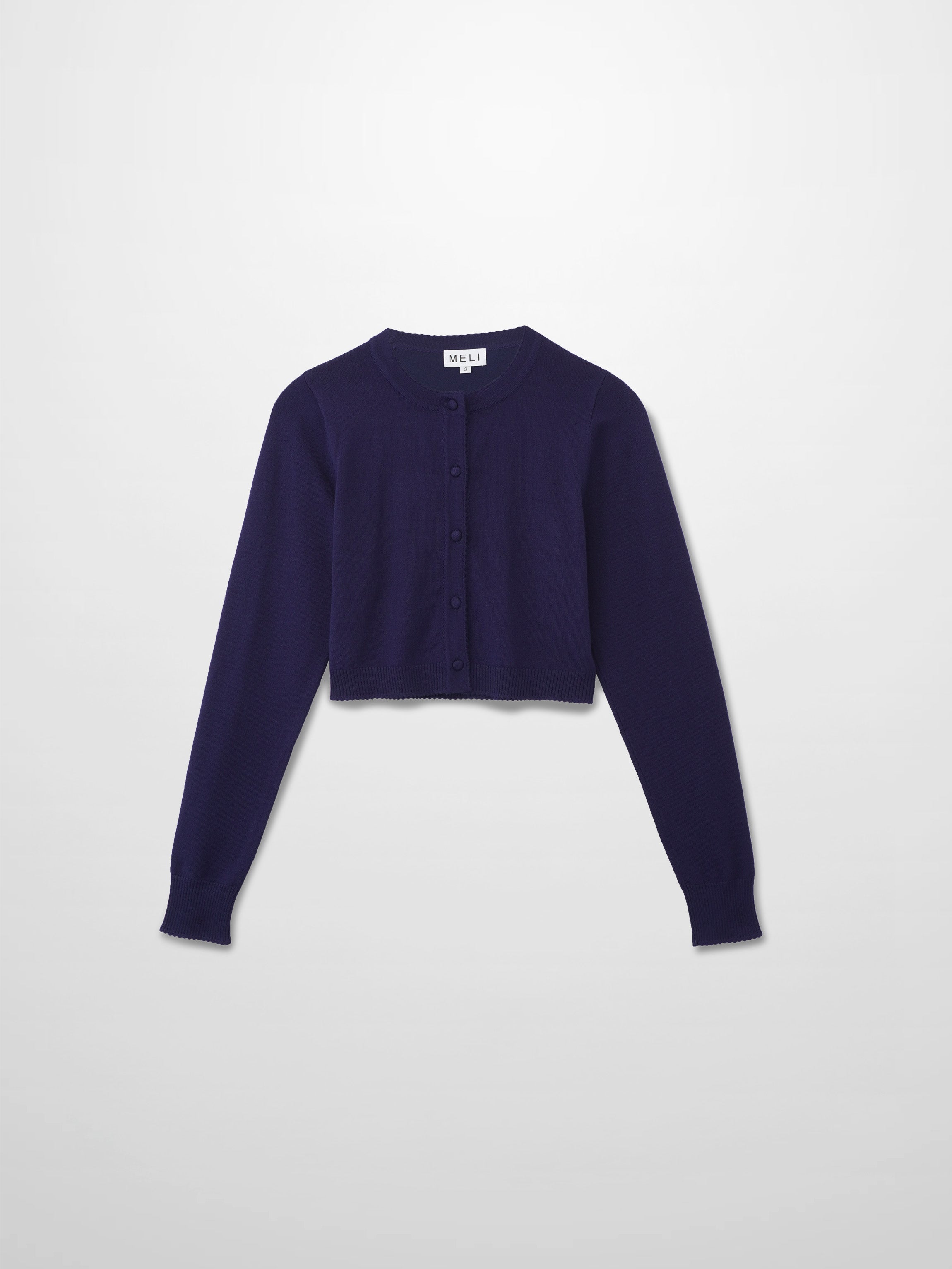 Trim Detail Crew Crop Cardigan-Navy