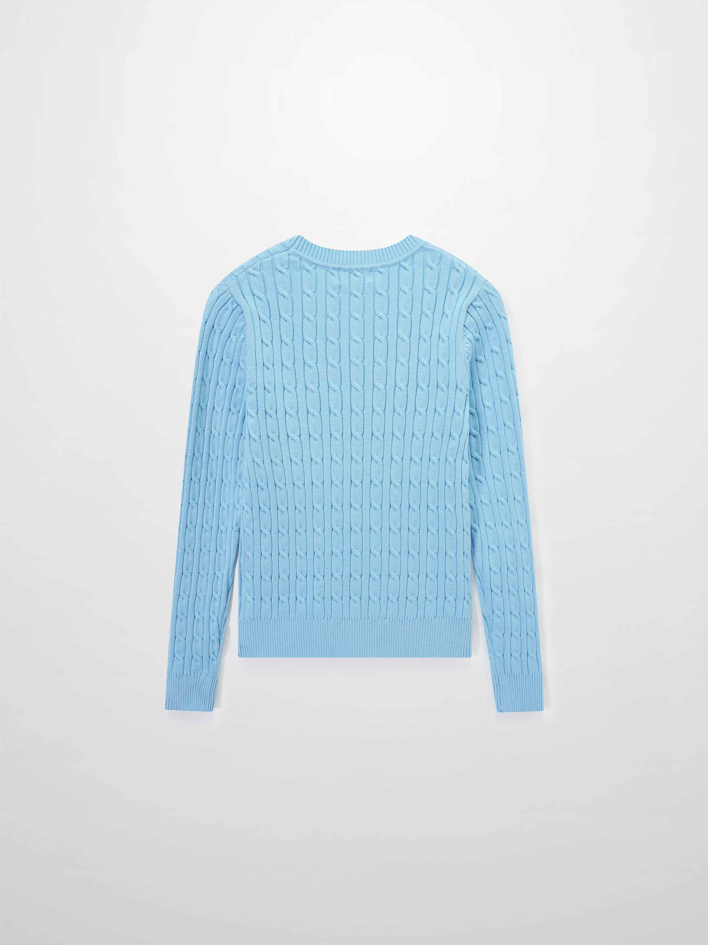 Crew Neck Cable Sweater-Light Blue