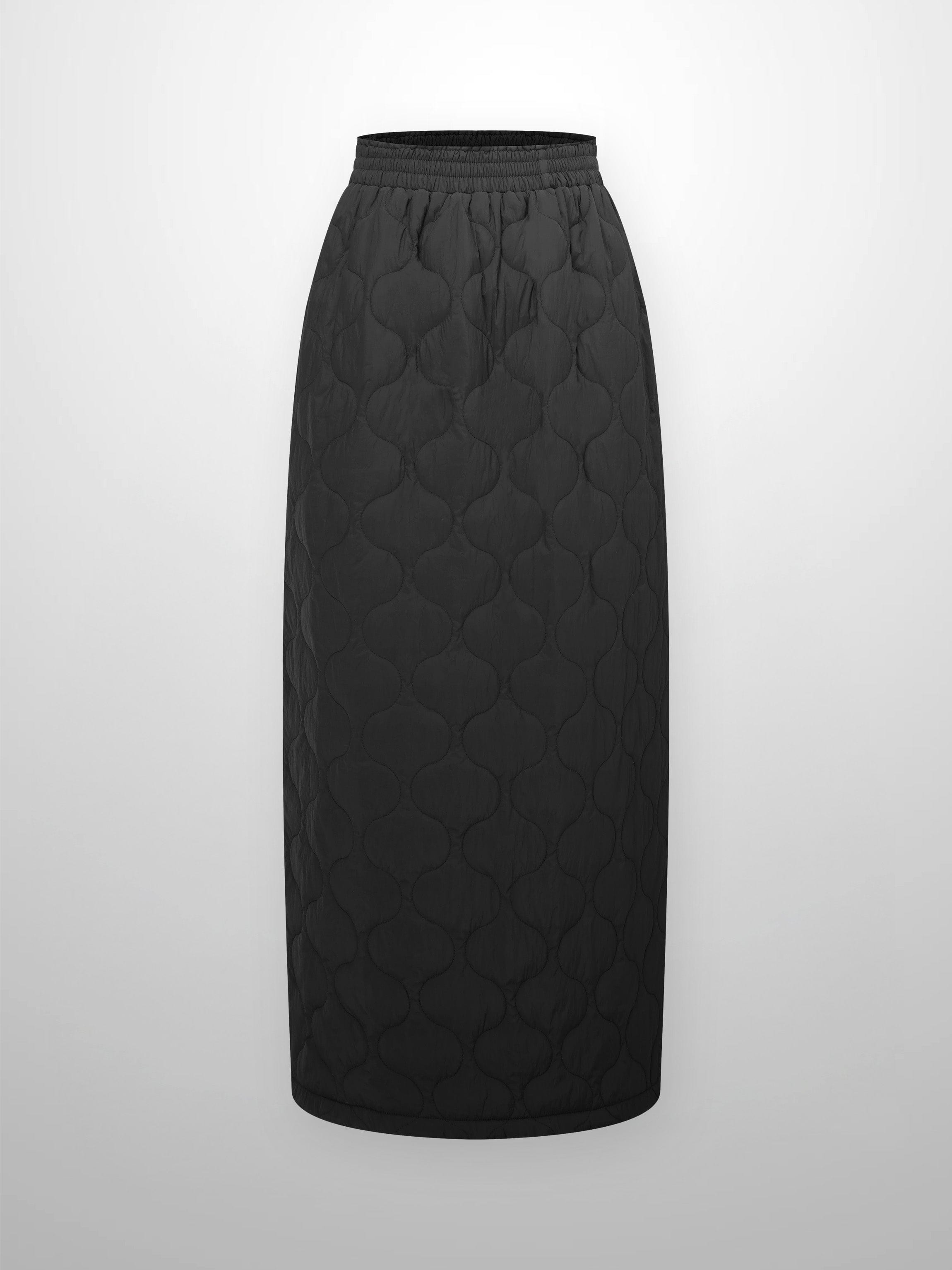 Quilted Puff Skirt-Black