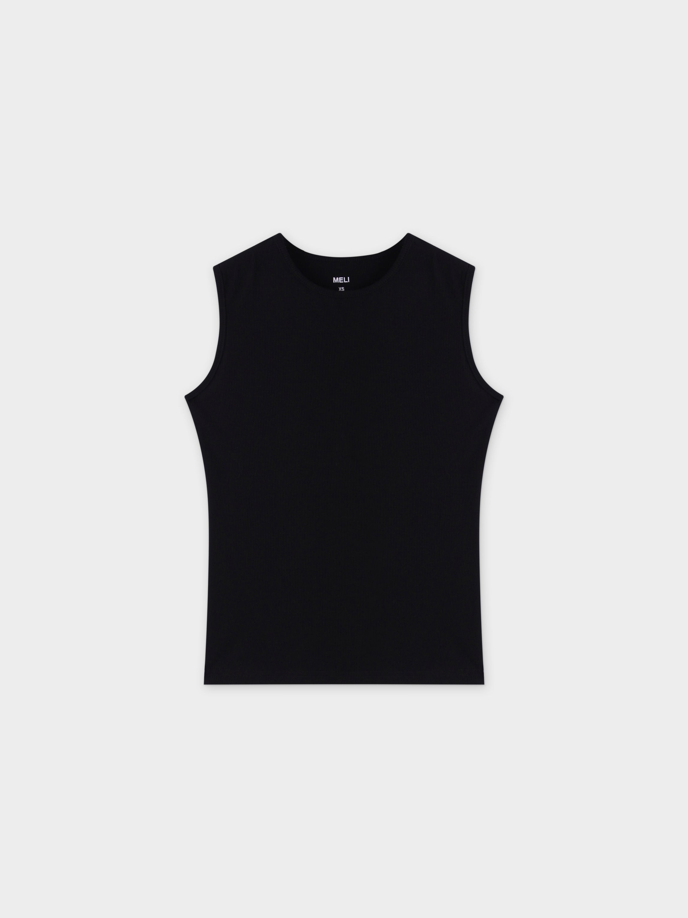 RIBBED CREW SLEEVELESS SHELL-BLACK