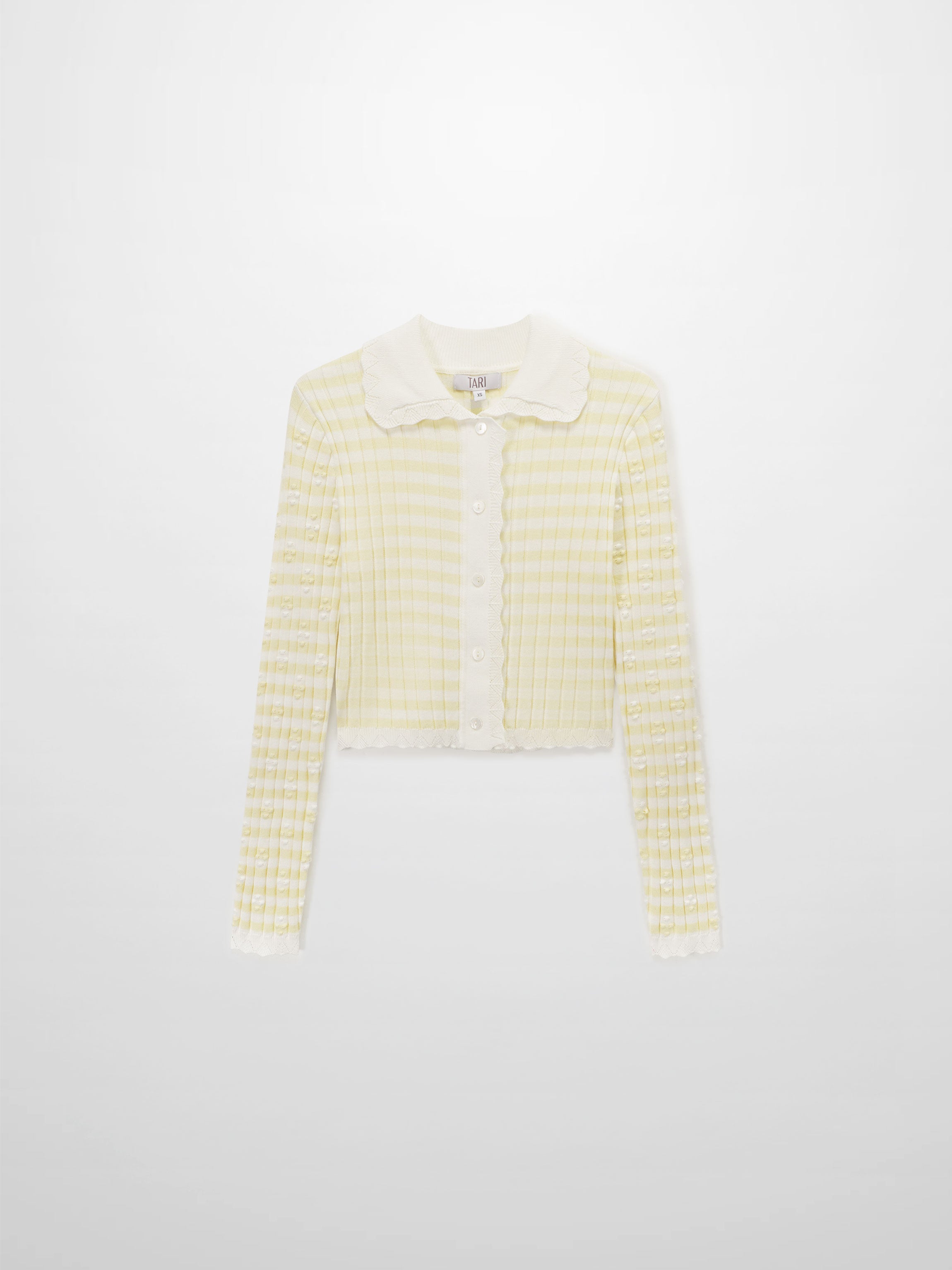 Striped Scalloped Edge Cardigan-Yellow/White