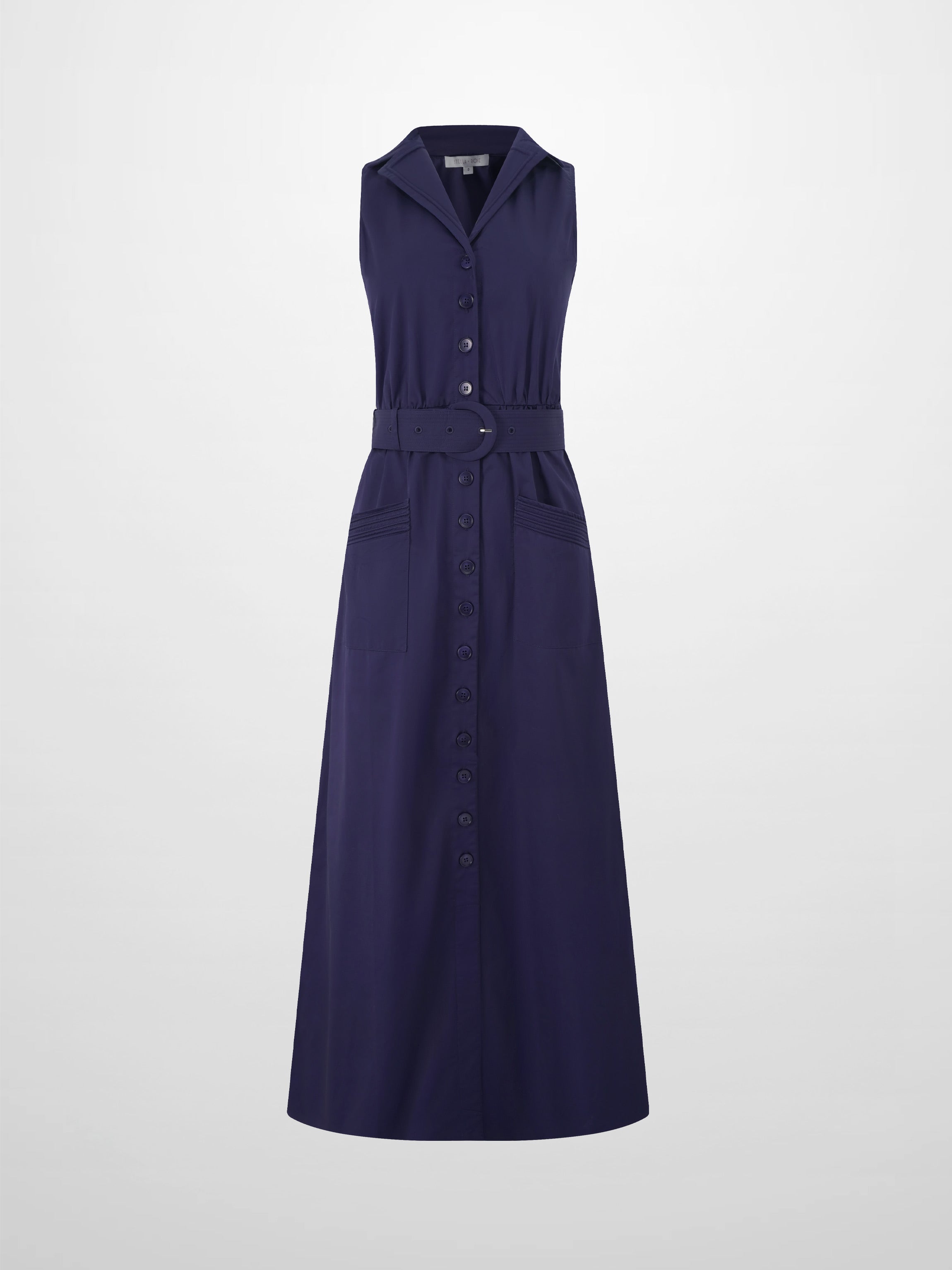 Button Down Belted Jumper-Navy