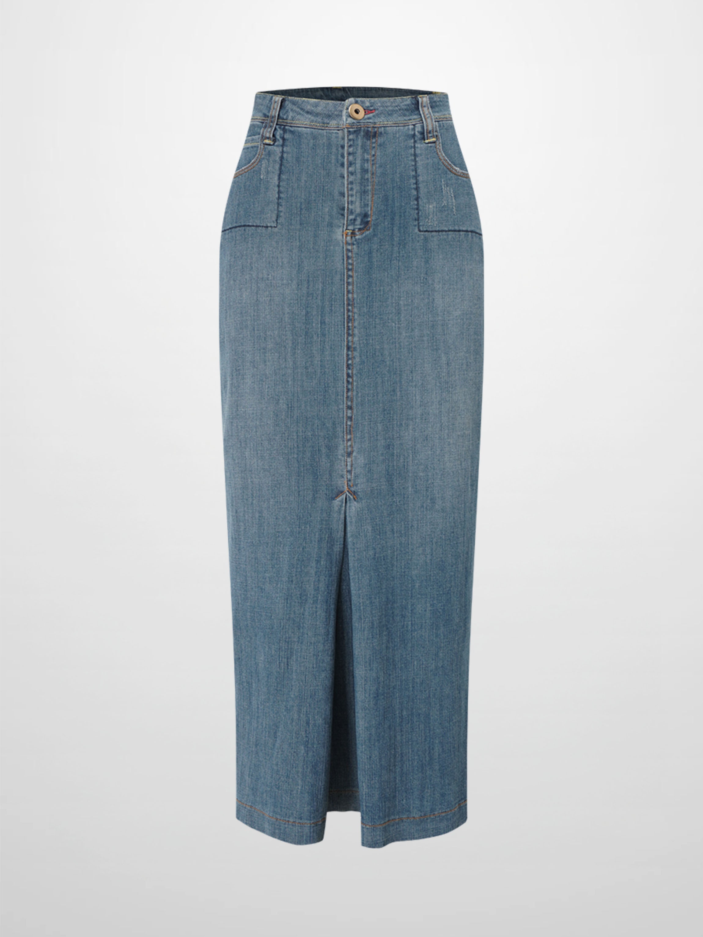 Front Kick Pleat Denim Skirt-Blue