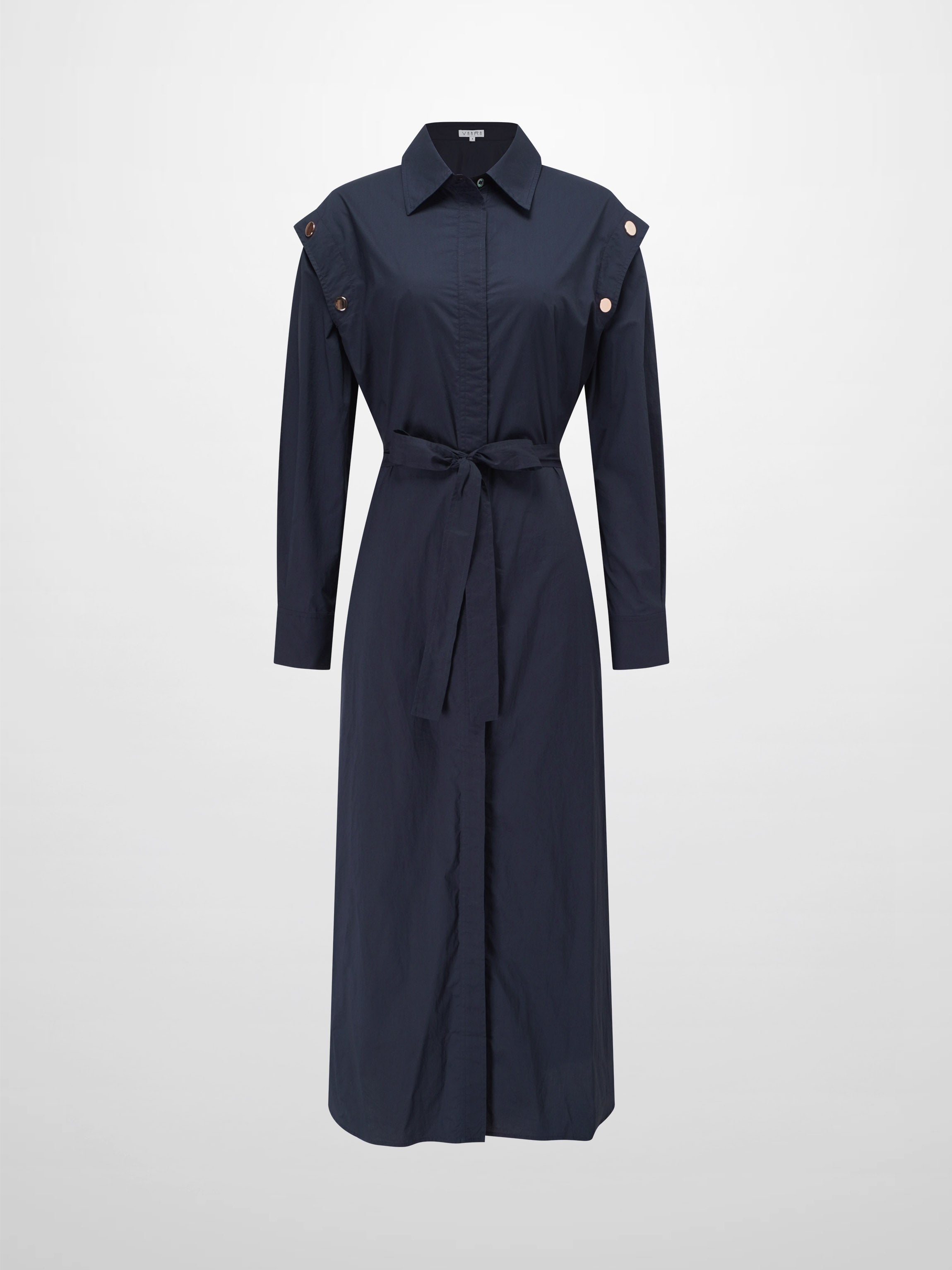 Button Overlay Shirtdress-Navy