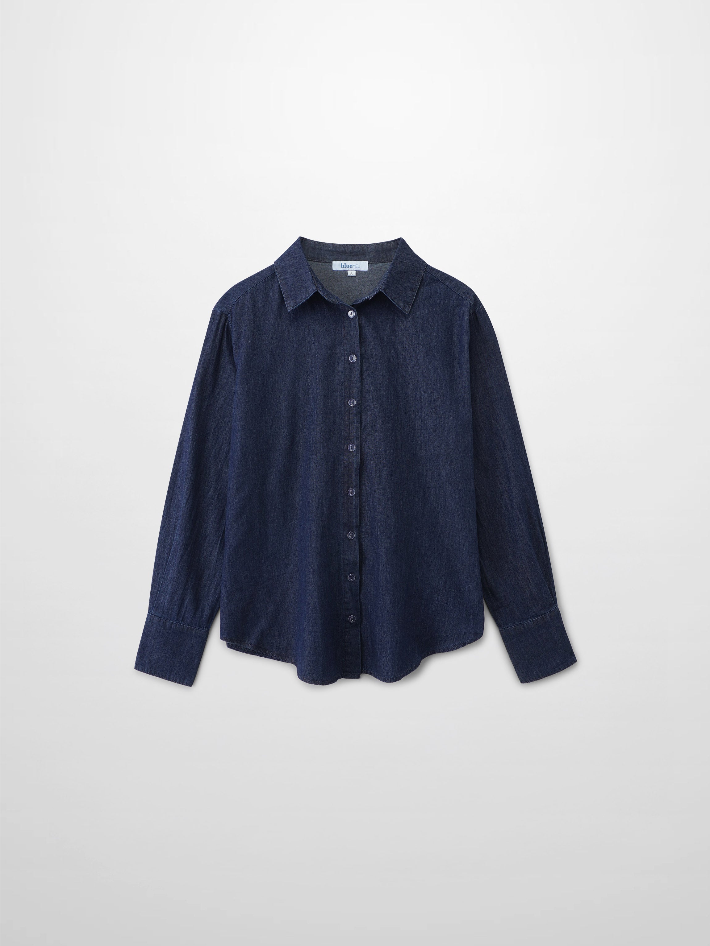 Denim Button Down Blouse-Dark Blue
