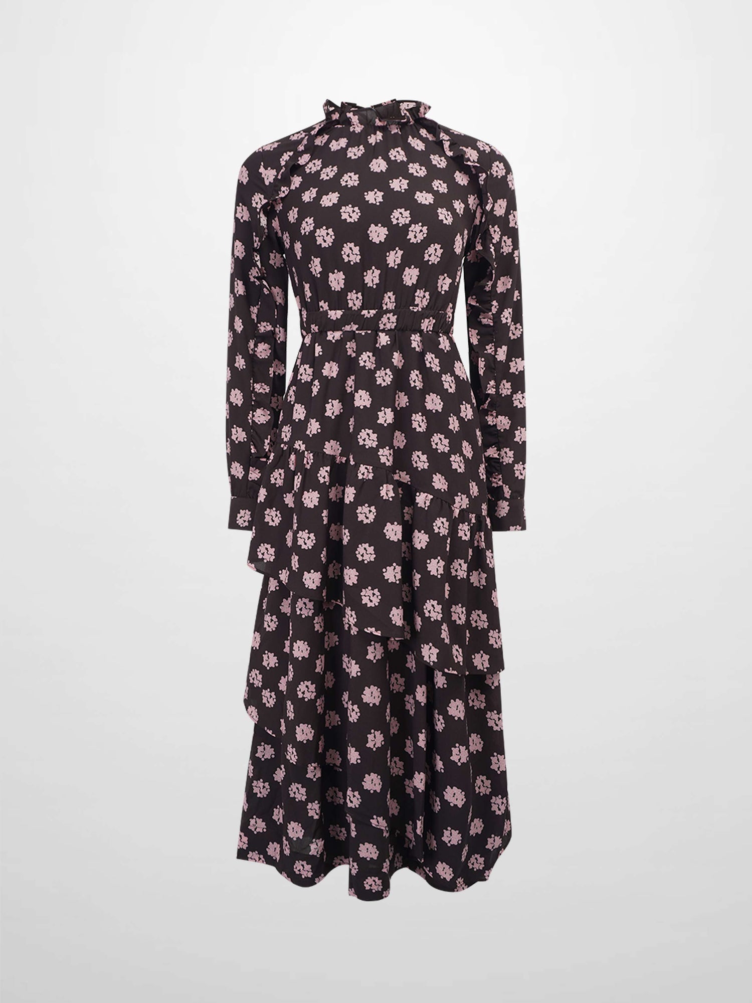 Layered Belted Dress-Brown and Pink