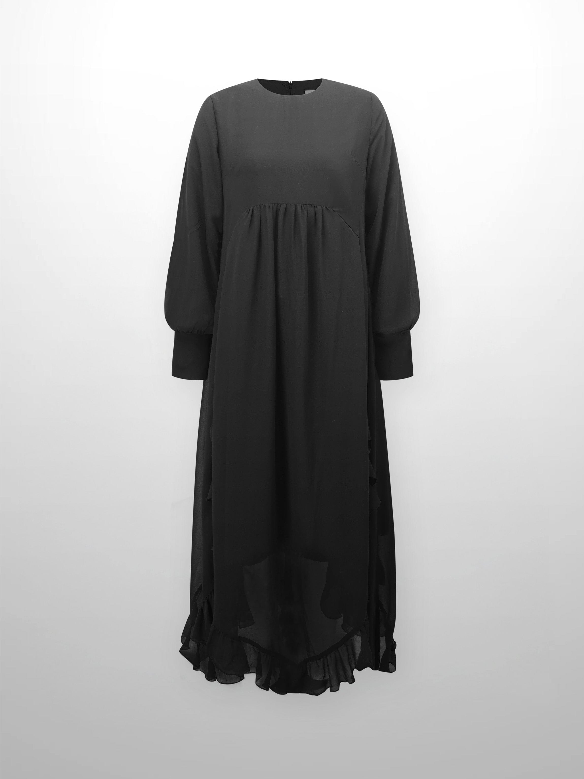 FAME ON CENTRAL Women's Ruffle Trim Long Sleeve Maxi Dress - Size XS - Black FAME ON CENTRAL Women's Ruffle Trim Long Sleeve Maxi Dress - Size XS - Black