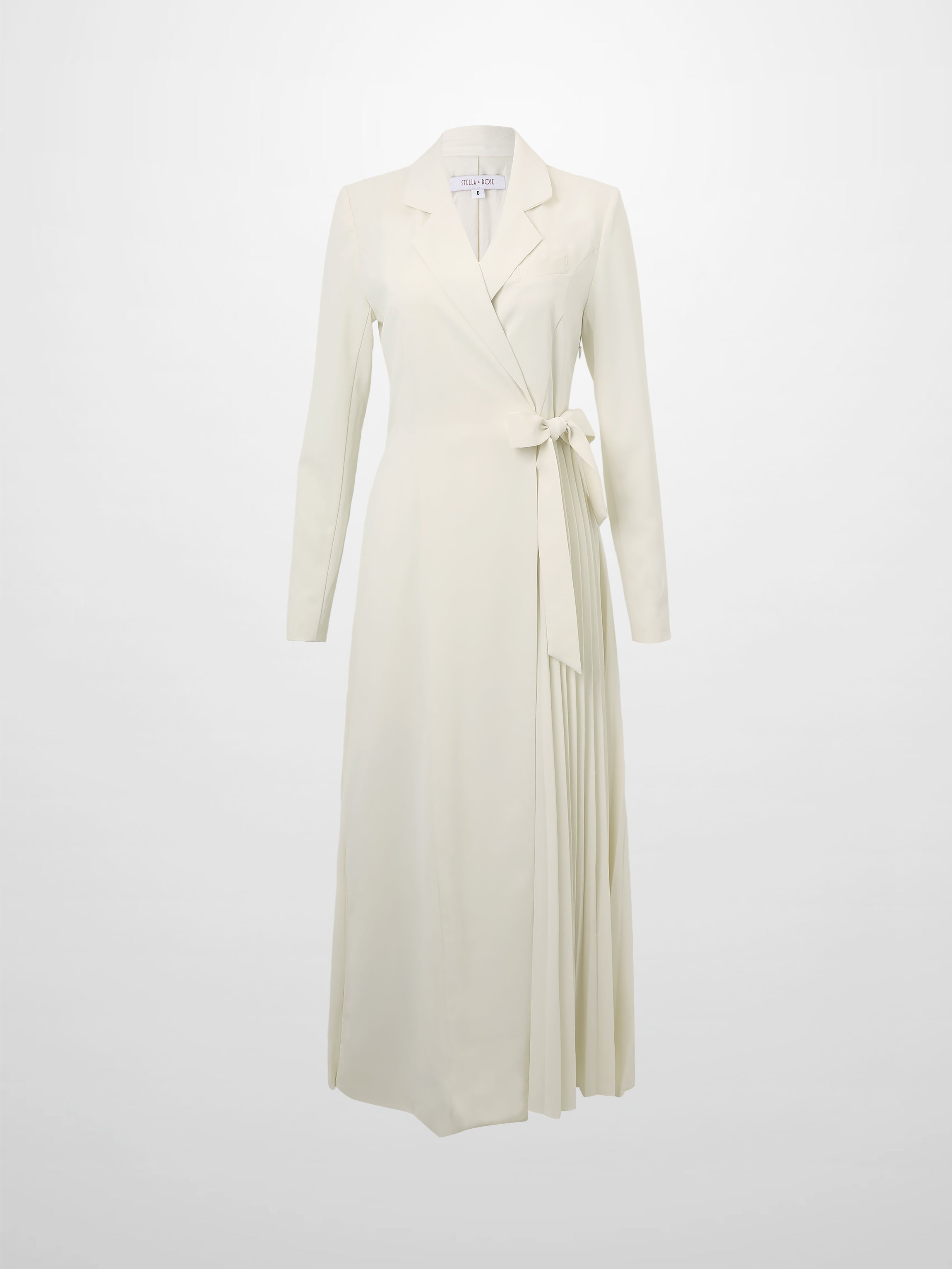 Side Tie Pleat Wrap Dress-Cream