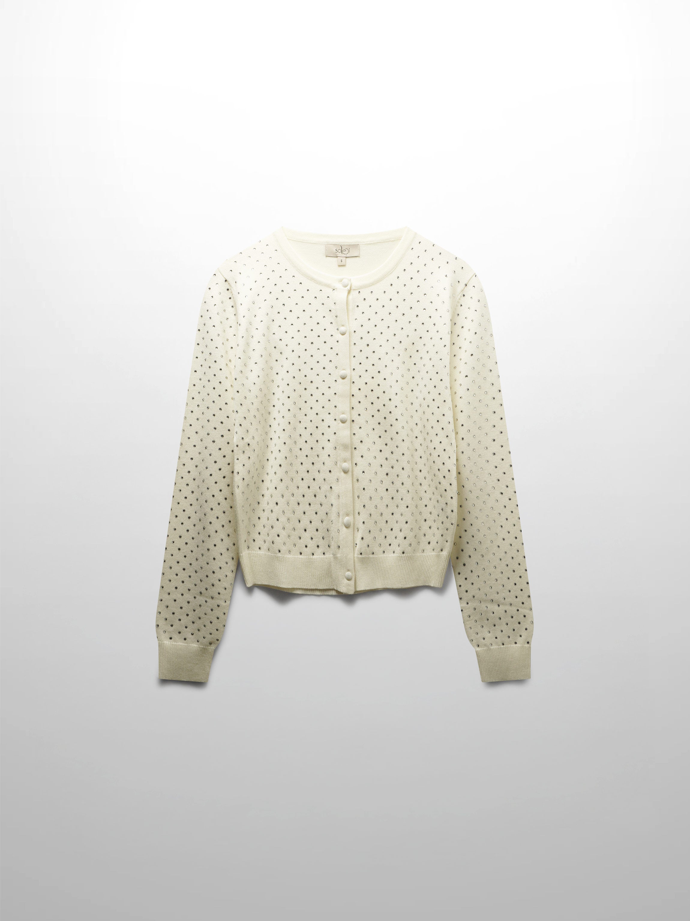 Stone Embellished Crew Cardigan-White