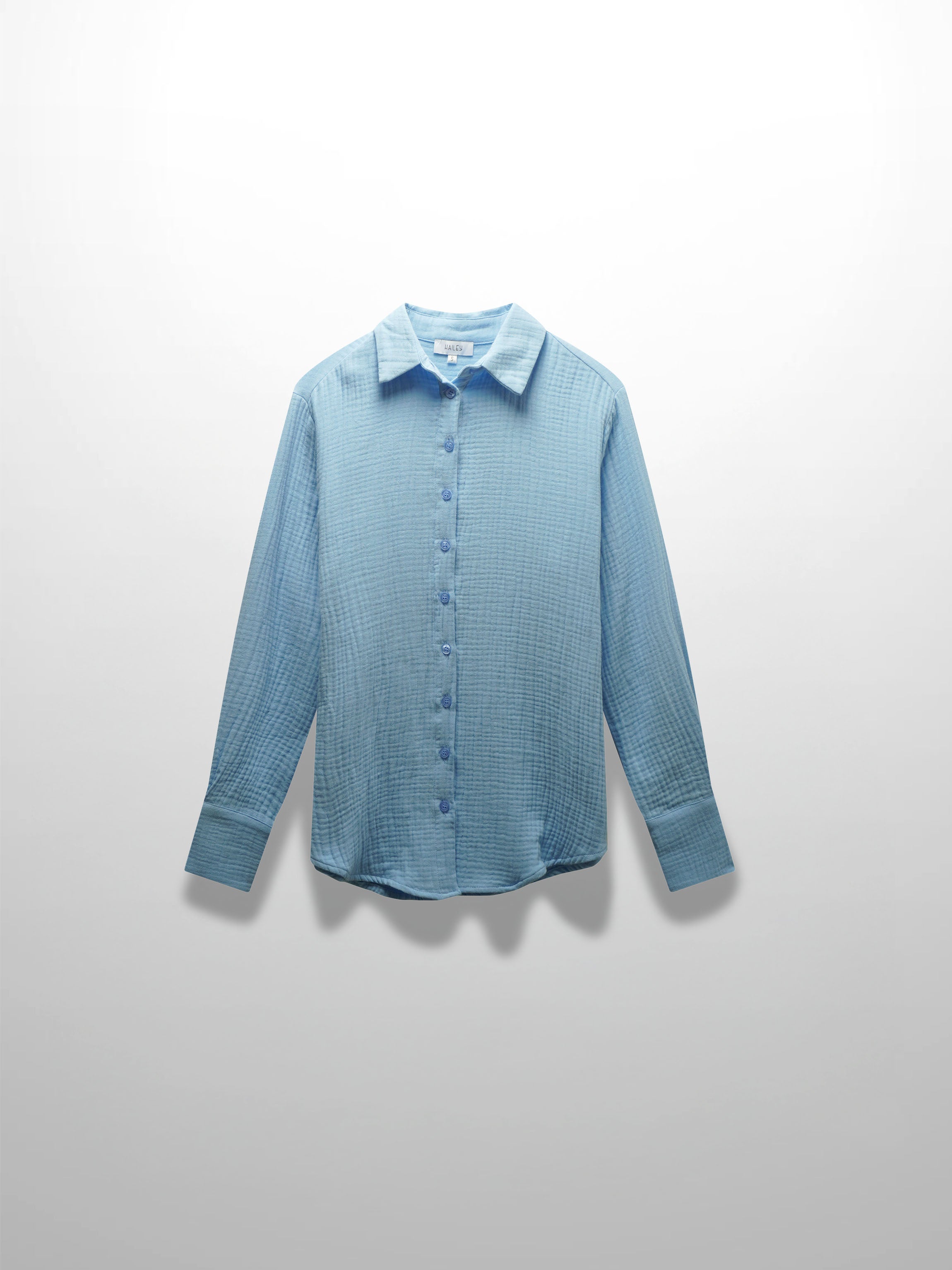 Gauze Button Down Blouse-Light Blue