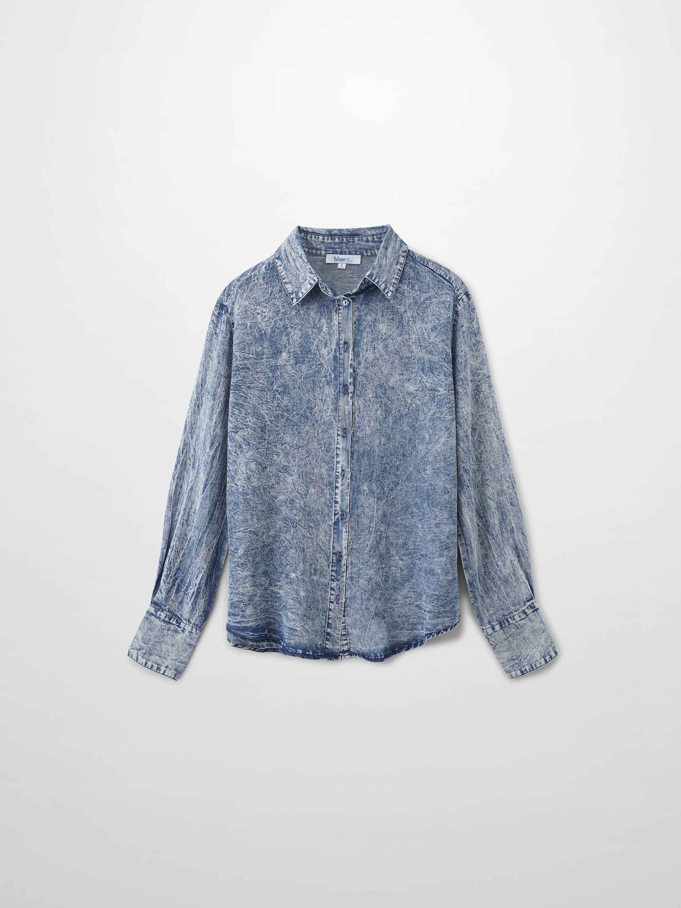 Denim Button Down Blouse-Washed Blue