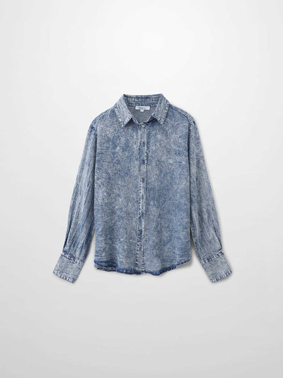 Denim Button Down Blouse-Washed Blue