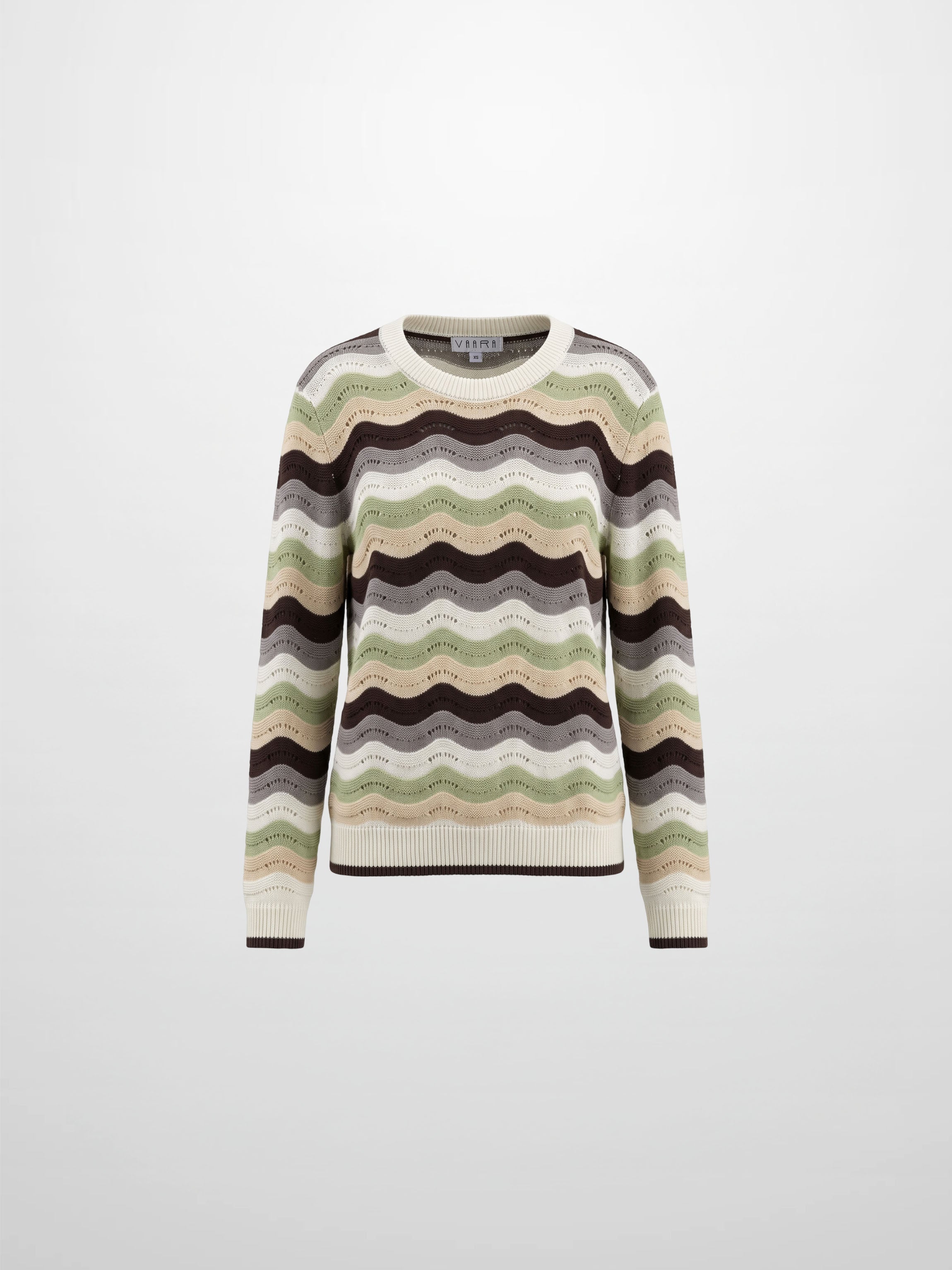 Crochet Stripe Sweater - Brown/Green/Cream