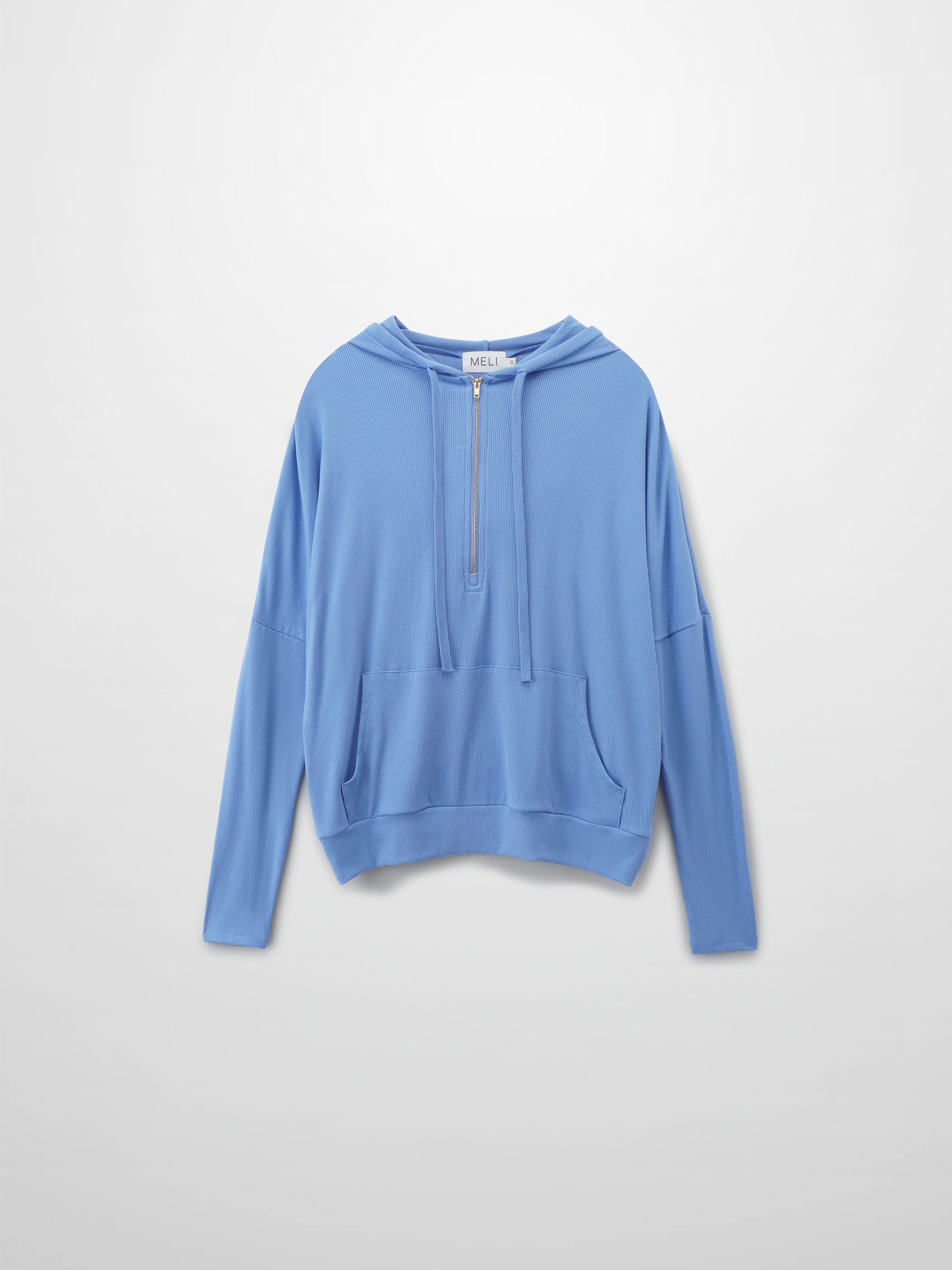 Ribbed Half Zip Hoodie Tee-Periwinkle Blue