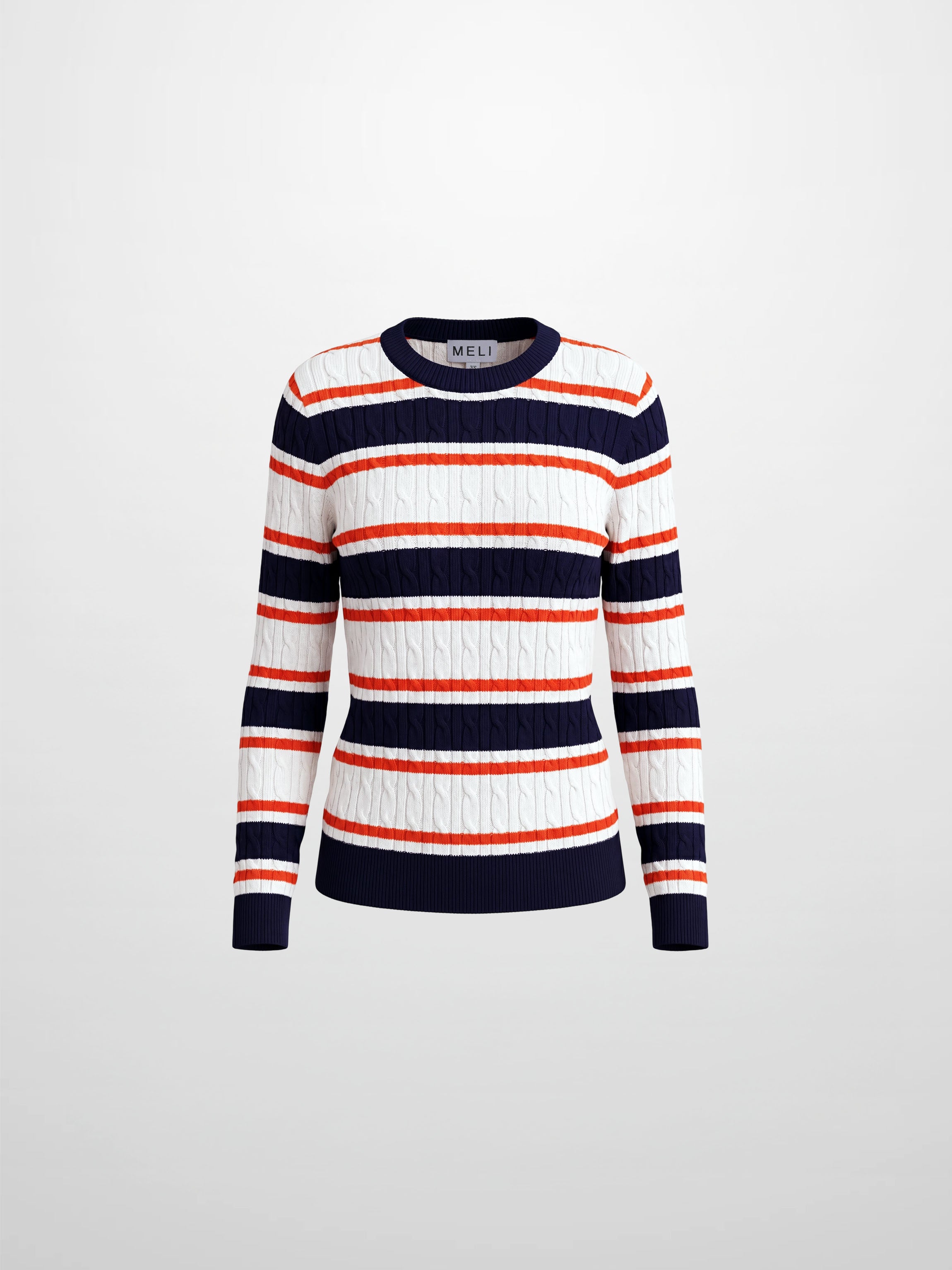 Striped Cable Sweater-Navy/White/Orange