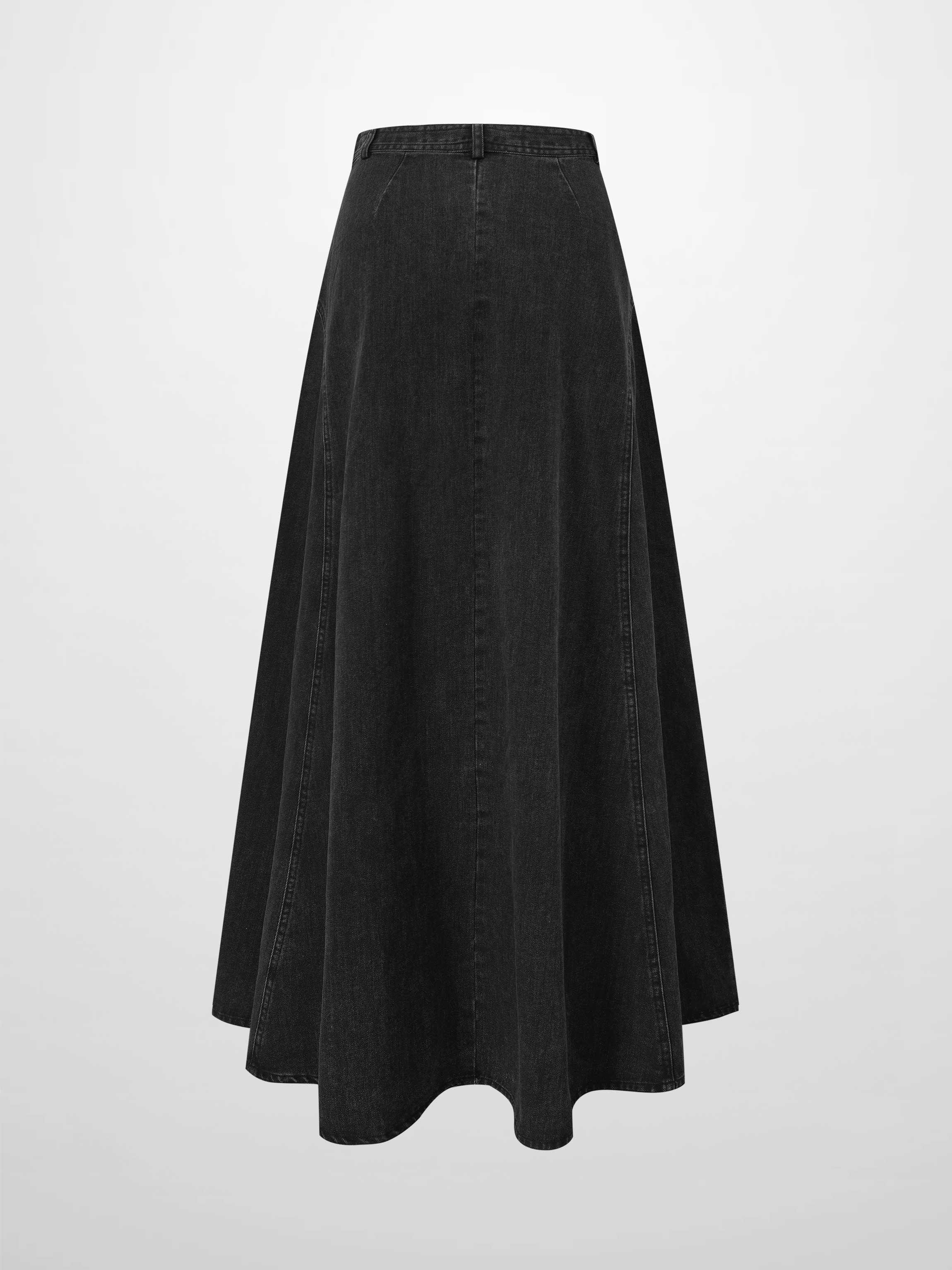 Denim Yoke Circle Skirt-Black