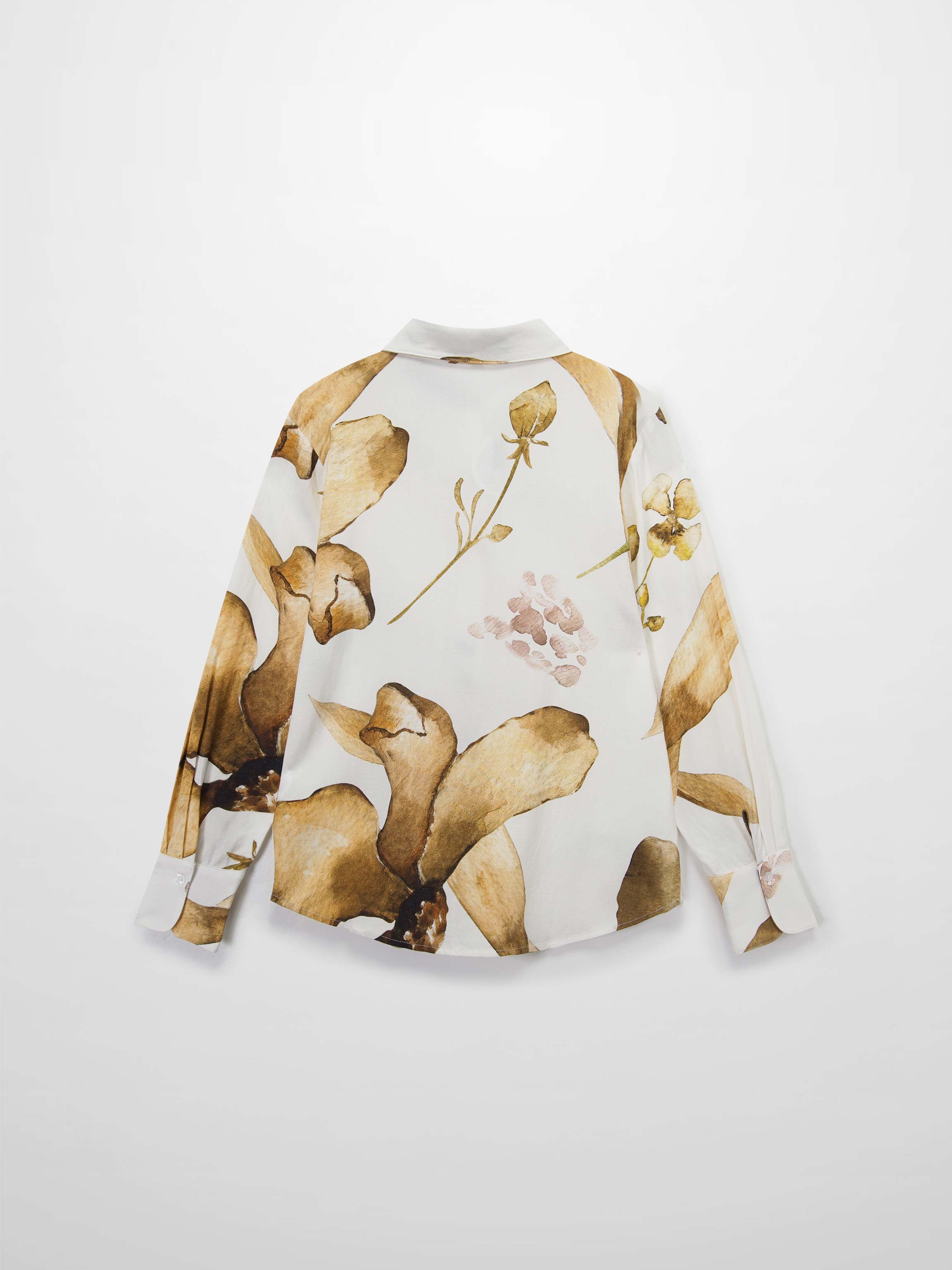 Printed Linen Blend Blouse-Brown Floral